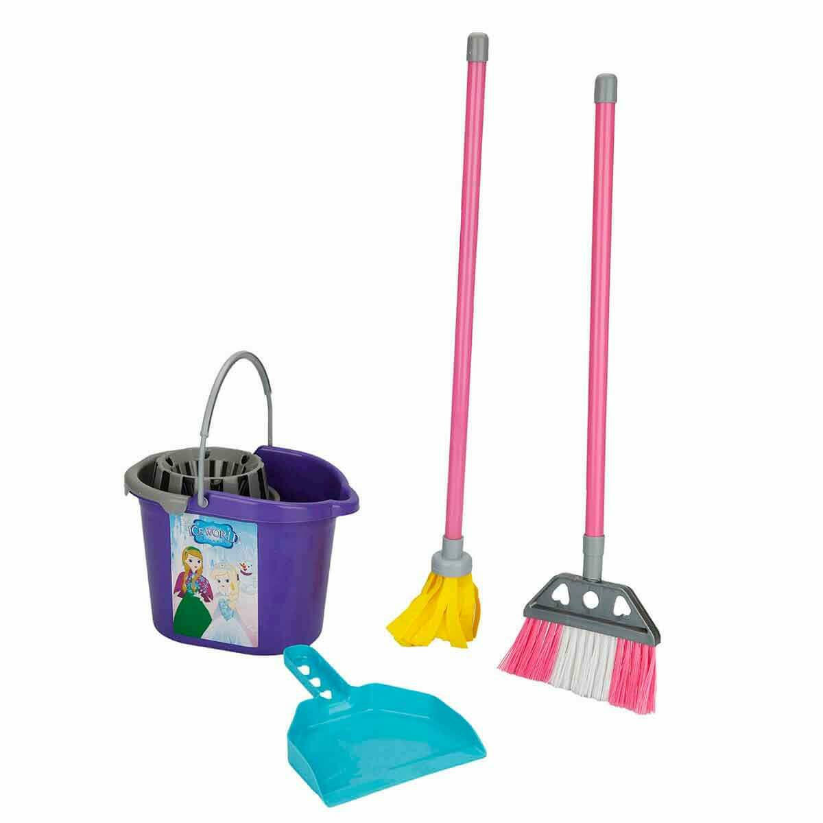 Uçar Oyuncak Buzlar Ülkesi PVC Temizlik Seti | 51 cm Eğitici Evcilik Oyuncağı | Çocuk Boy Süpürge ve Fırça Seti
