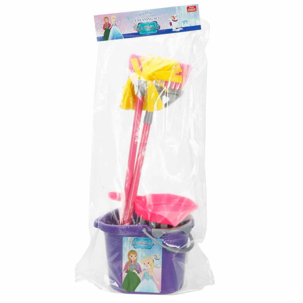 Uçar Oyuncak Buzlar Ülkesi PVC Temizlik Seti | 51 cm Eğitici Evcilik Oyuncağı | Çocuk Boy Süpürge ve Fırça Seti