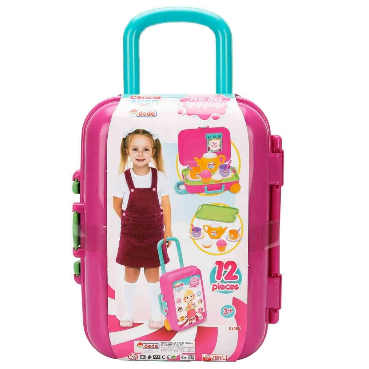 Candy Ve Ken Çay Set Bavulum | 12 Parça Çekçekli Oyuncak Çay Seti | Pembe Valizli Evcilik Oyuncak Seti