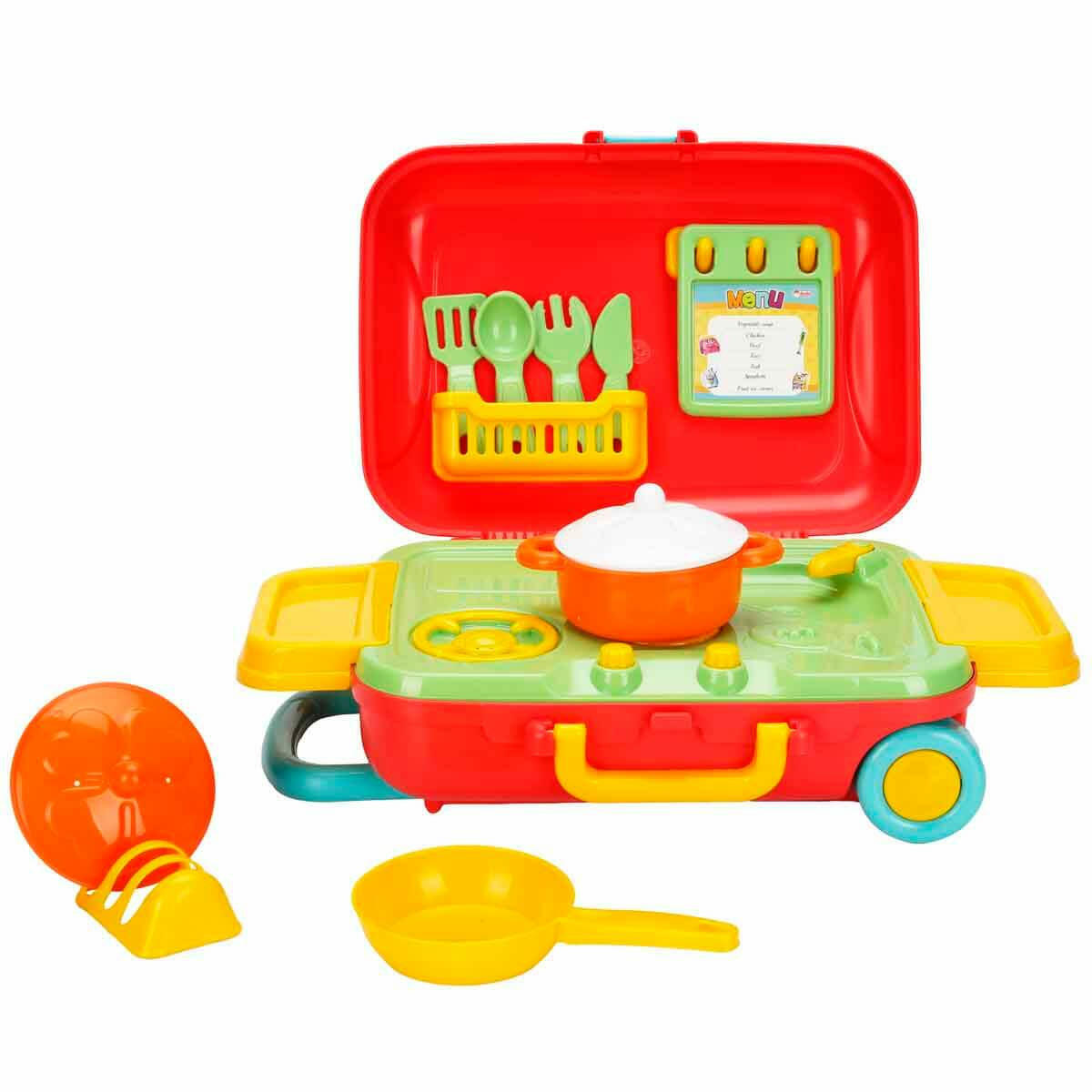 Candy ve Ken Mutfak Set Bavulum 15 Parça | Tekerlekli Taşınabilir Mutfak Çantası | Eğitici Evcilik Ve Rol Yapma Seti