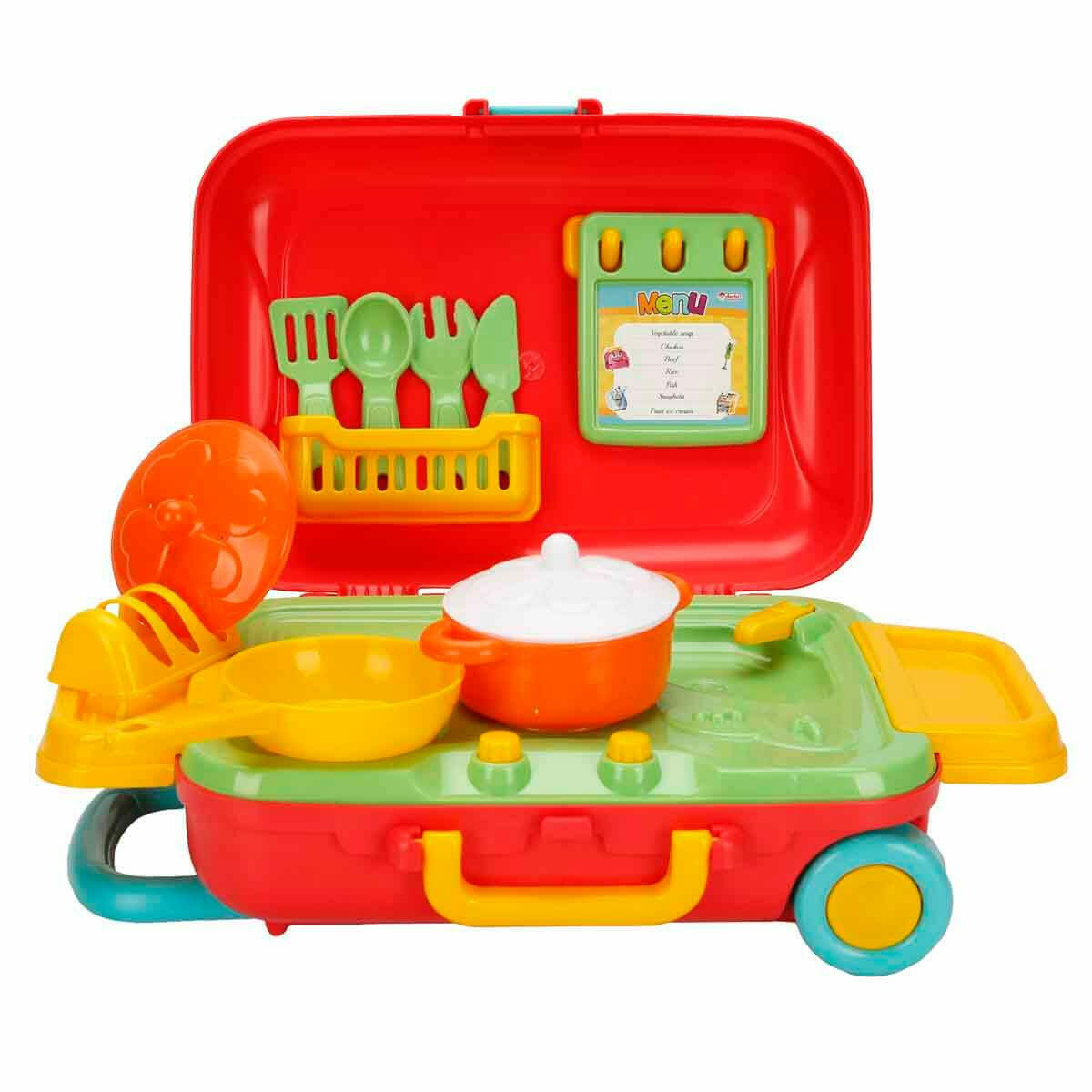Candy ve Ken Mutfak Set Bavulum 15 Parça | Tekerlekli Taşınabilir Mutfak Çantası | Eğitici Evcilik Ve Rol Yapma Seti