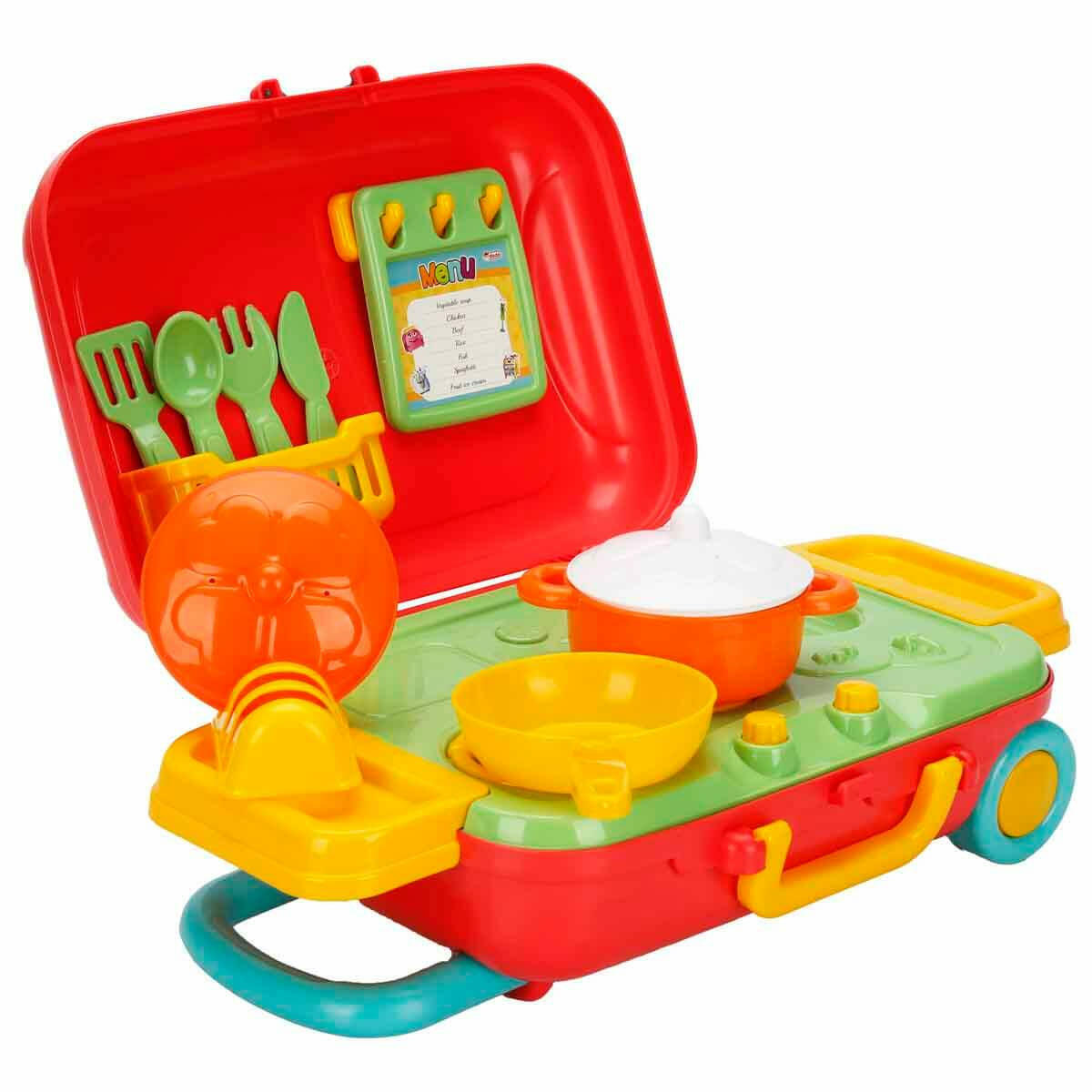 Candy ve Ken Mutfak Set Bavulum 15 Parça | Tekerlekli Taşınabilir Mutfak Çantası | Eğitici Evcilik Ve Rol Yapma Seti