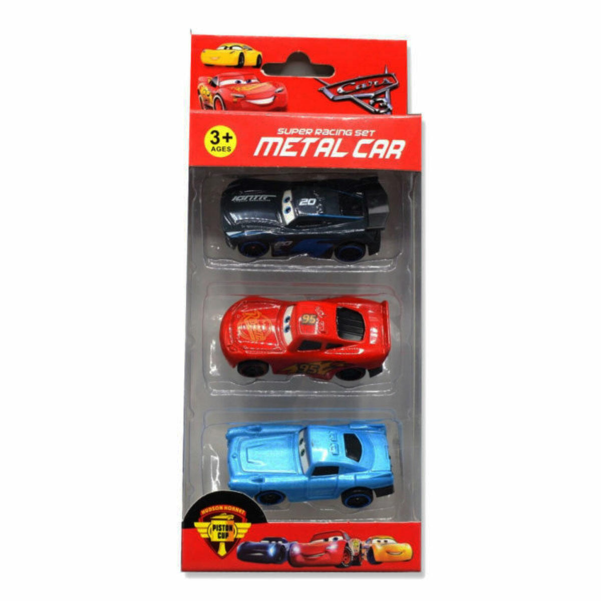 Cars McQueen 3'lü Metal Araba Seti | Şimşek McQueen Temalı, Alaşım Metal Diecast ve Çek-Bırak Mekanizmalı Yarış Arabaları