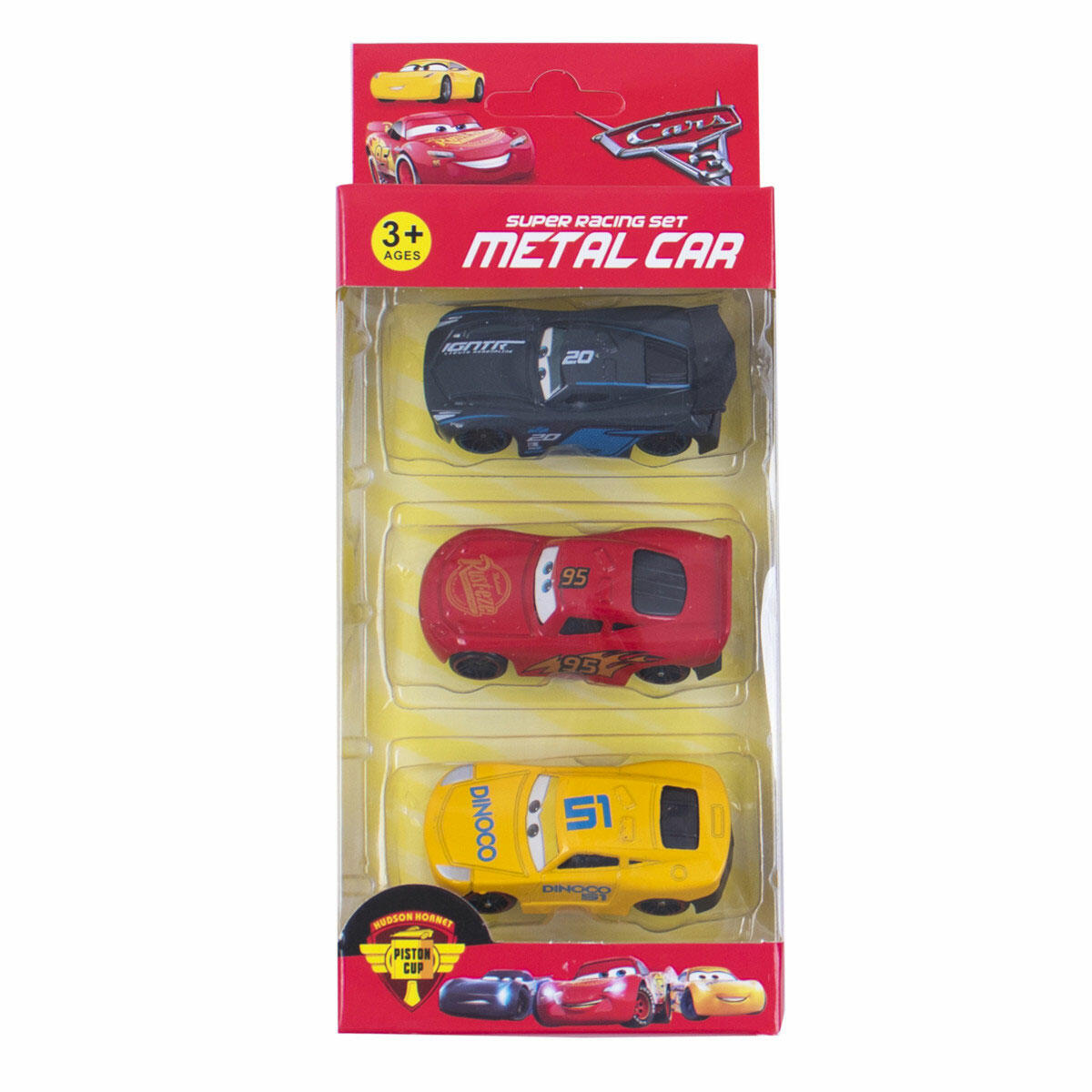 Cars McQueen 3'lü Metal Araba Seti | Şimşek McQueen Temalı, Alaşım Metal Diecast ve Çek-Bırak Mekanizmalı Yarış Arabaları
