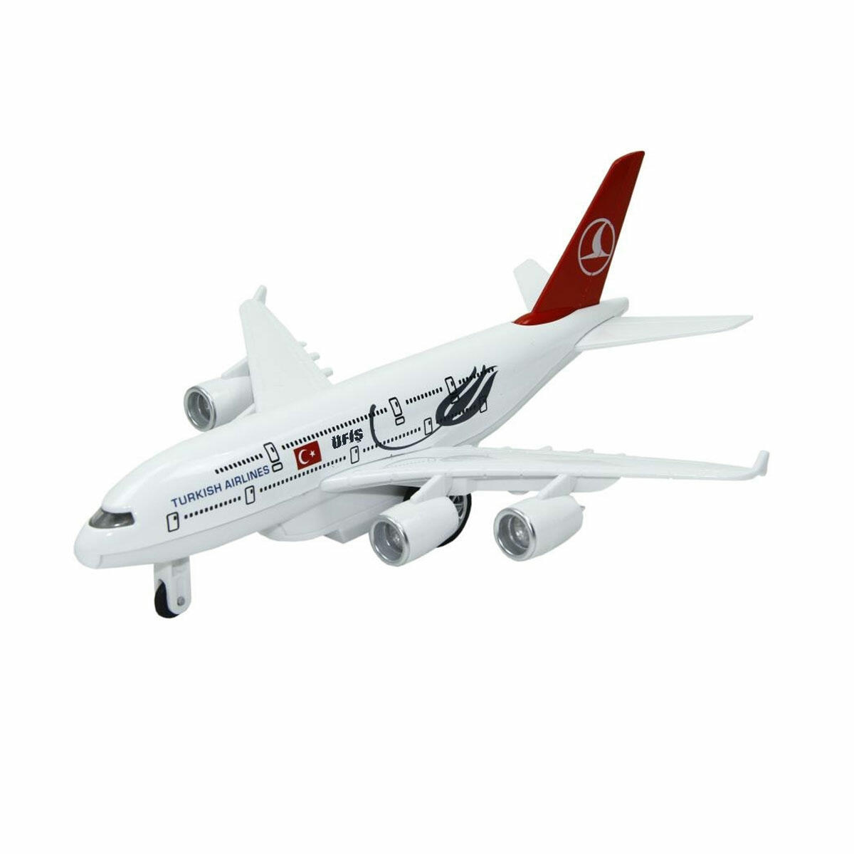 Çek Bırak 1:270 Metal THY A380 Yolcu Uçağı – Sesli ve Işıklı Oyuncak