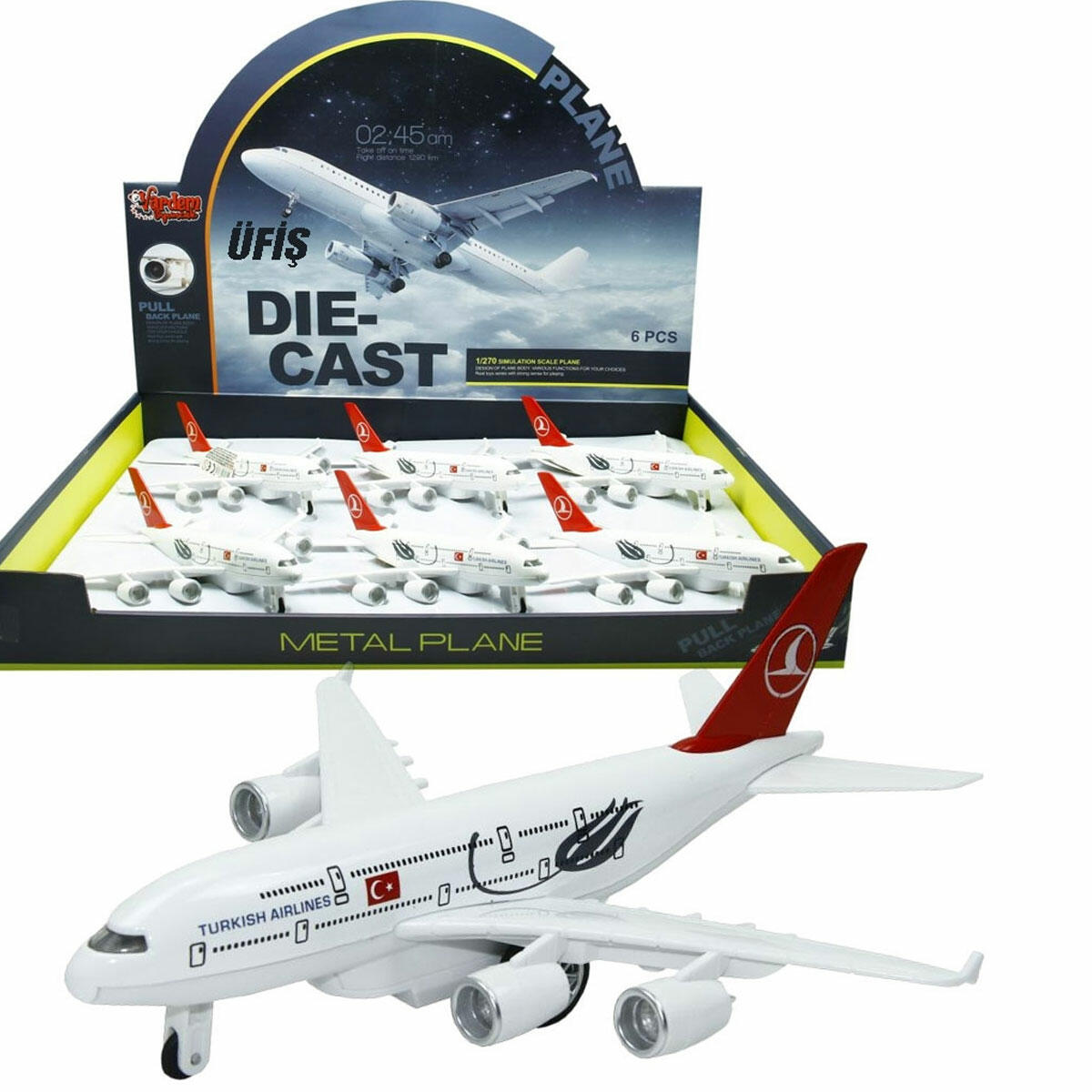 Çek Bırak 1:270 Metal THY A380 Yolcu Uçağı – Sesli ve Işıklı Oyuncak