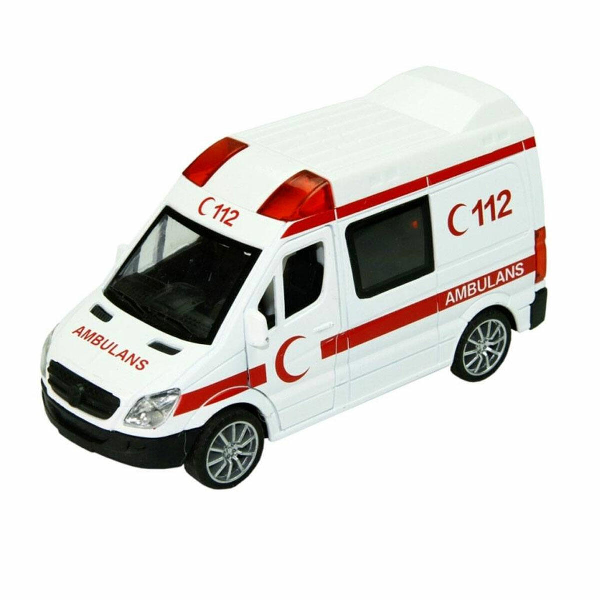 Çek Bırak 1:30 Işıklı ve Sesli Ambulans | Gerçekçi Siren ve Işık Efektli Kurtarma Aracı | 1:30 Ölçekli Dayanıklı Oyuncak Ambulans