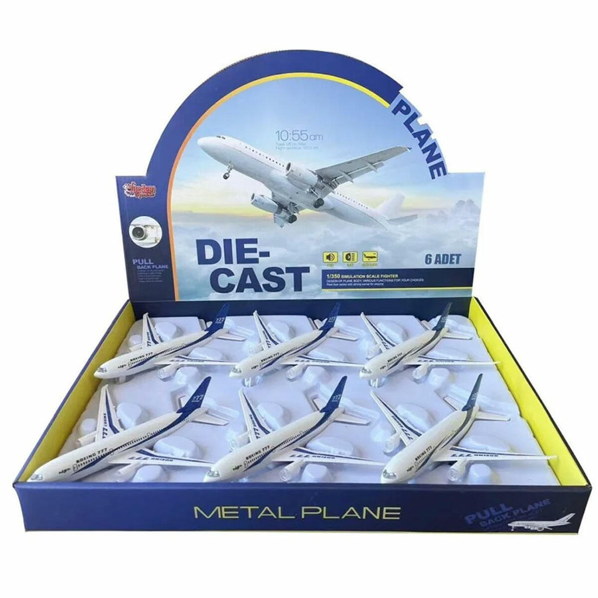 Çek Bırak Işıklı Sesli Metal Mavi Yolcu Uçağı | 1:350 Ölçekli Die-cast Gövde ve Hareketli Detaylara Sahip Model Uçak