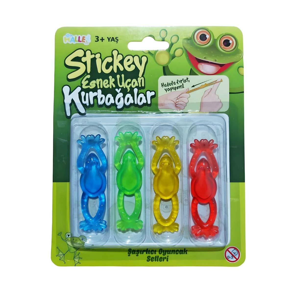 Çek Fırlat Esnek Uçan Kurbağa | 4'lü Set Yapışkan Sapan Kurbağalar | Esnek Ve Uçan Eğlence Seti