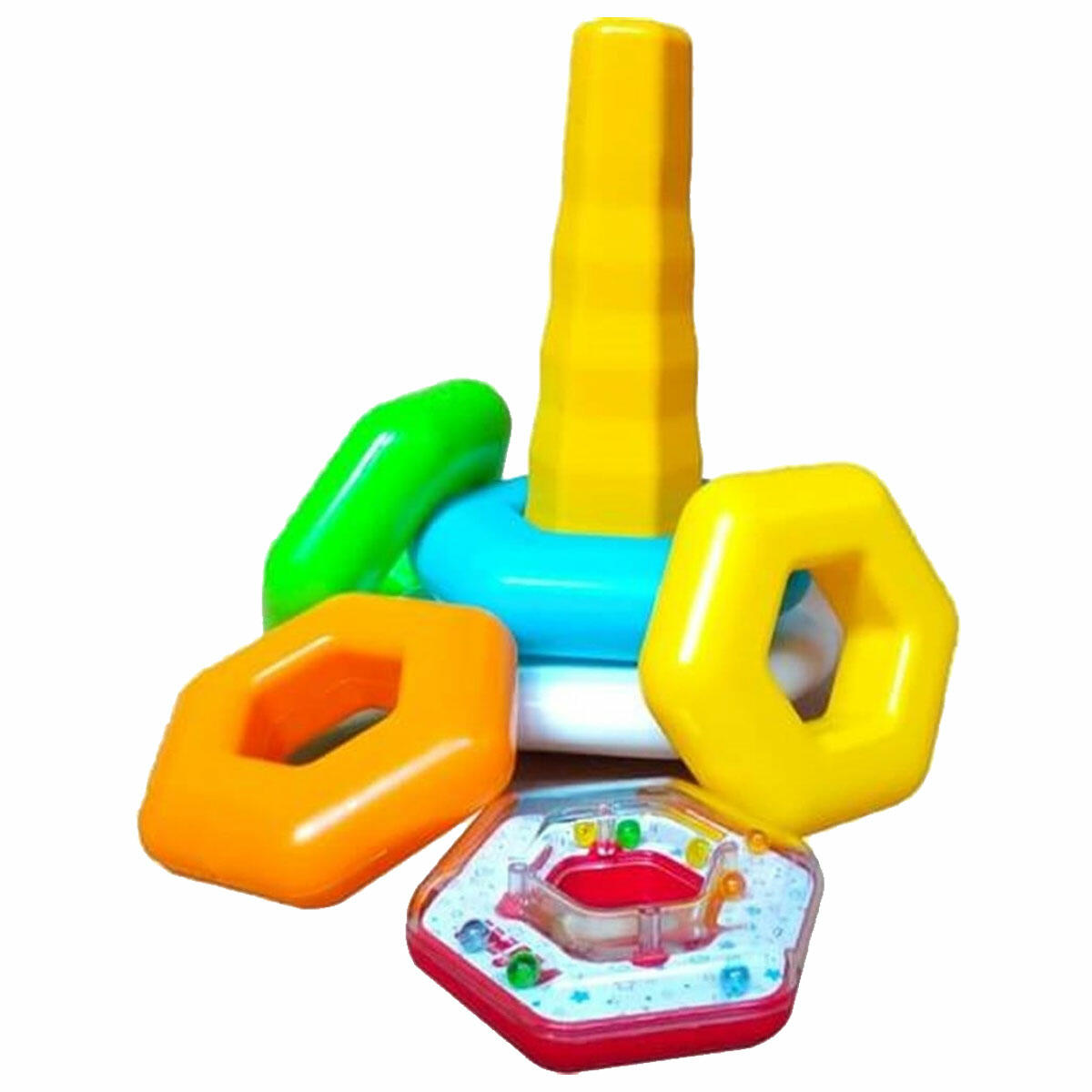 Çıngıraklı Altıgen Halkalar | 5 Parça Sesli ve Eğitici Bebek Dizme Seti | Kiki Yerli Üretim Duyusal Gelişim Oyuncağı