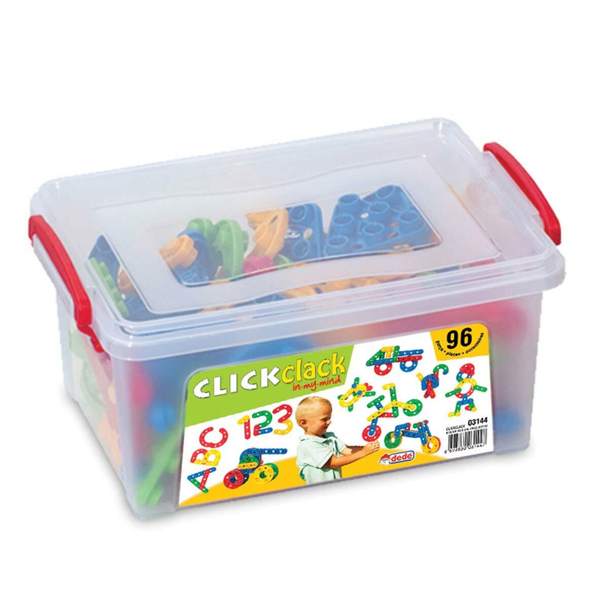 Click Clack Puzzle Küçük Box 96 Parça | Eğitici Yapım Ve İnşa Seti | Renkli Geometrik Zeka Blokları
