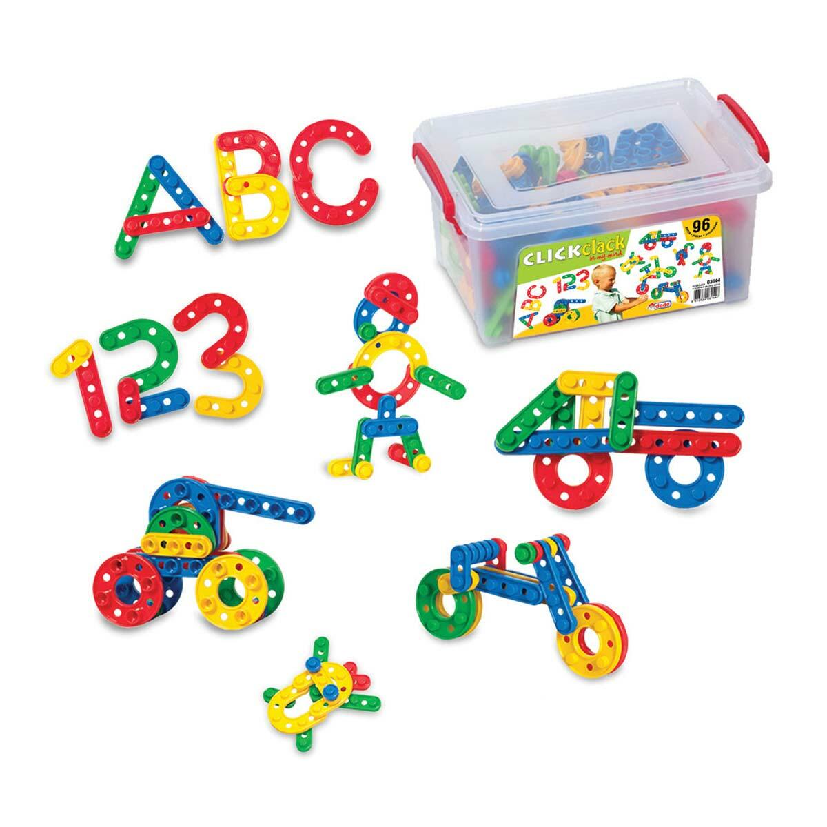 Click Clack Puzzle Küçük Box 96 Parça | Eğitici Yapım Ve İnşa Seti | Renkli Geometrik Zeka Blokları