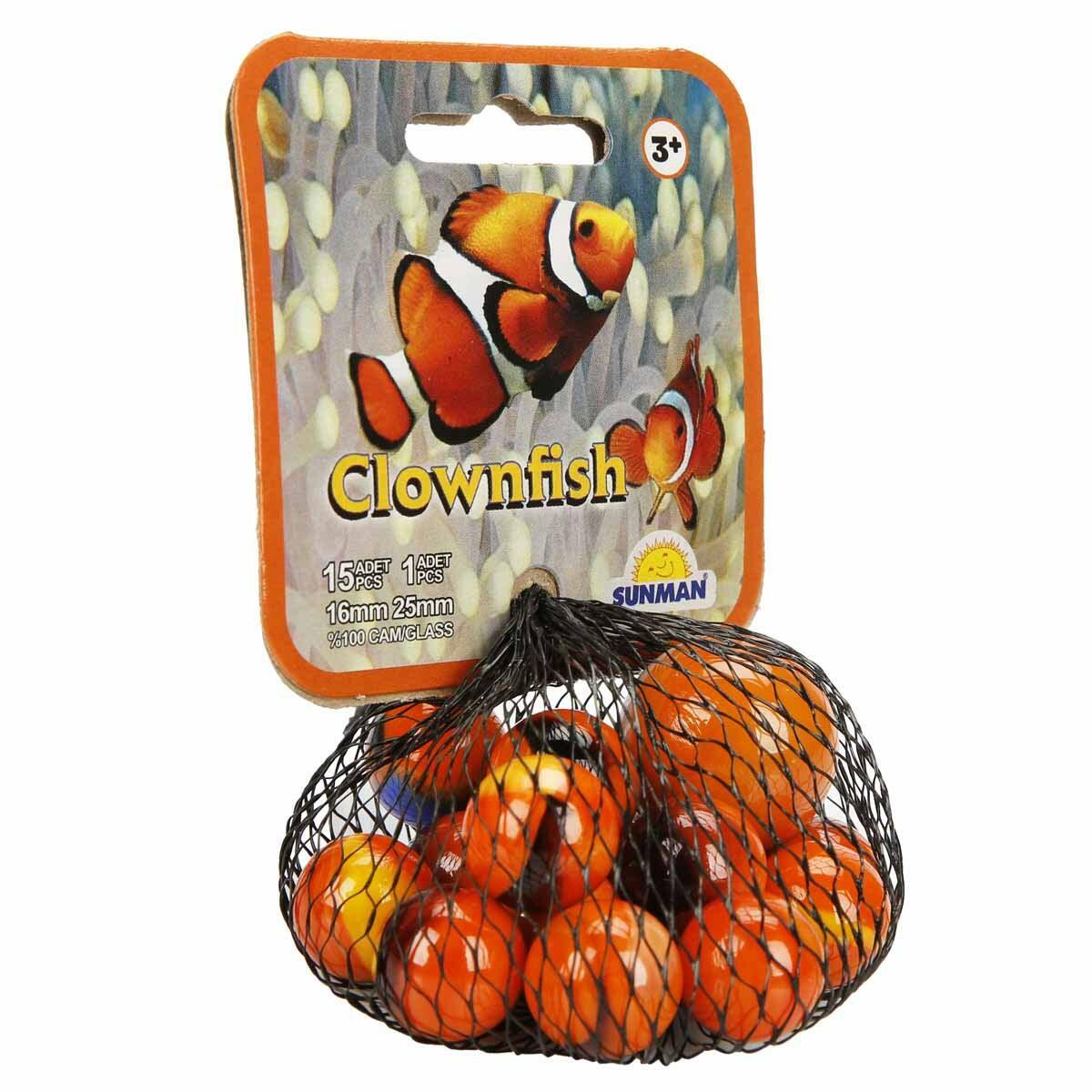 Clownfish Turuncu Misket Seti | 16 Parça Renkli Cam Misket | Nostaljik Sokak Oyunu
