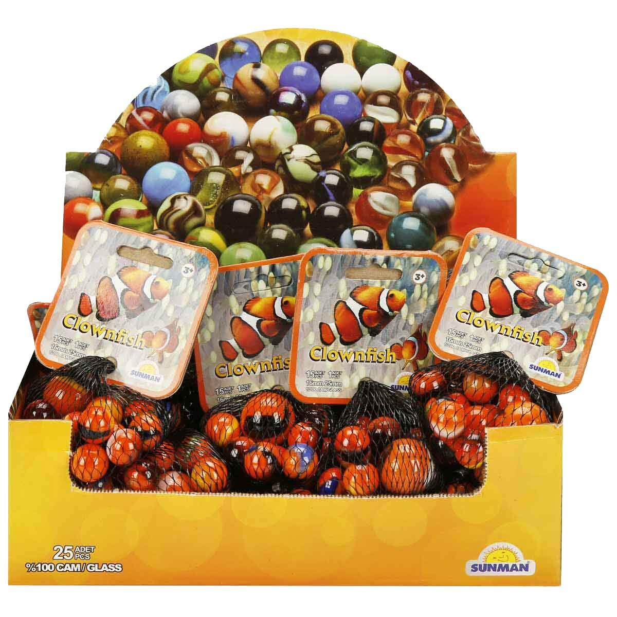 Clownfish Turuncu Misket Seti | 16 Parça Renkli Cam Misket | Nostaljik Sokak Oyunu