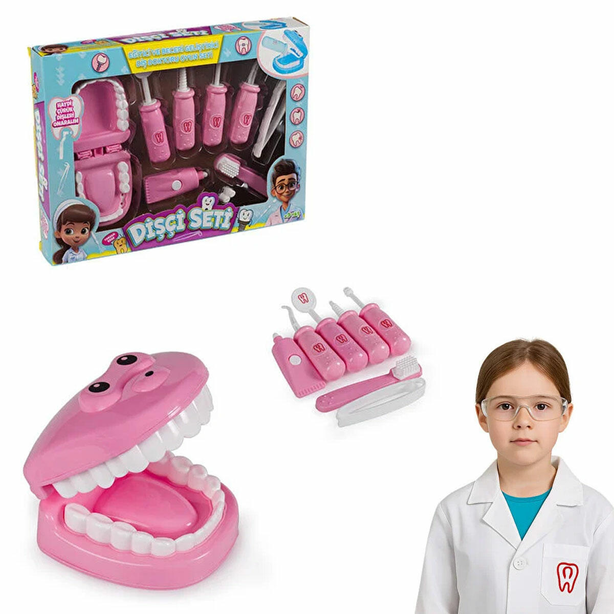 Çocuklar İçin Dişçi Doktor Oyunu Seti | 8 Parça Eğitici Diş Hekimi Seti | Diş Sağlığı Farkındalığı Yaratan Rol Yapma Oyuncağı