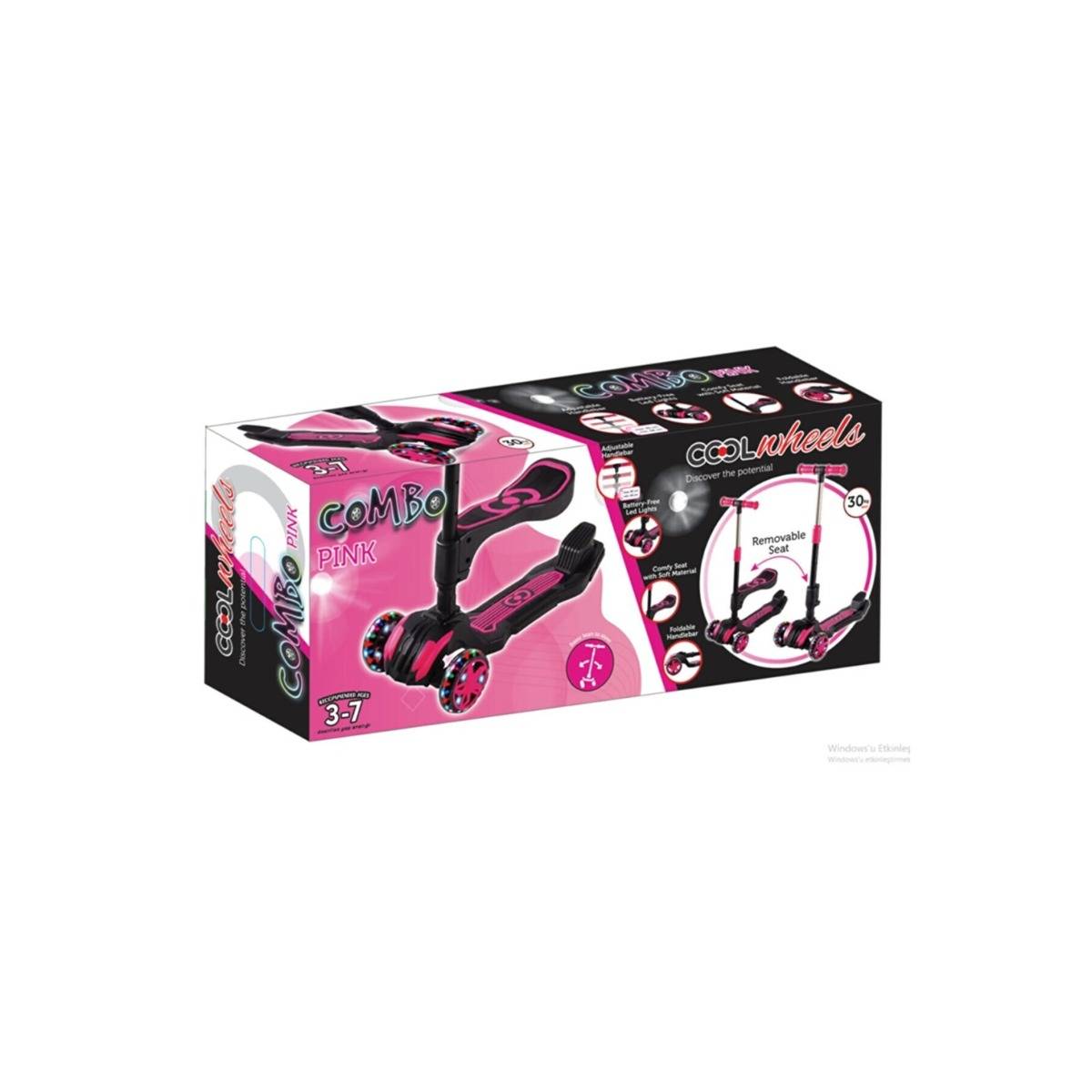Furkan Coolwhells Scooter Combo Oturaklı 3 Teker Işıklı 3-7 Yaş Scooter (Pembe)