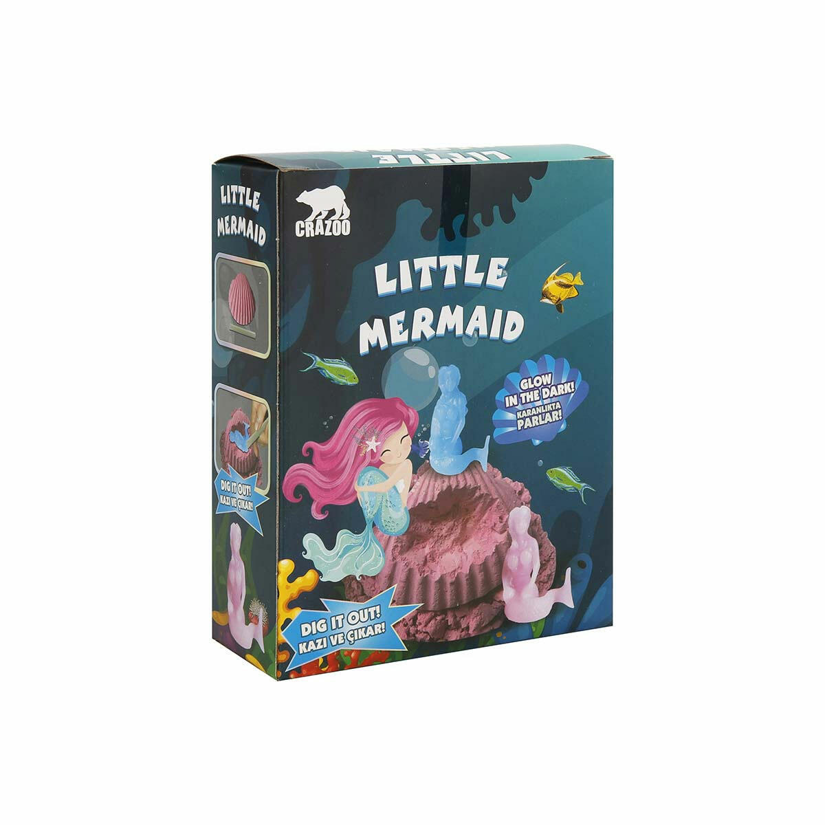 Crazoo Fosil Kazı Seti: Karanlıkta Parlayan Deniz Kızı | Eğitici Arkeoloji Oyuncağı | Sualtı Efsanesi Keşif ve Bilim Seti
