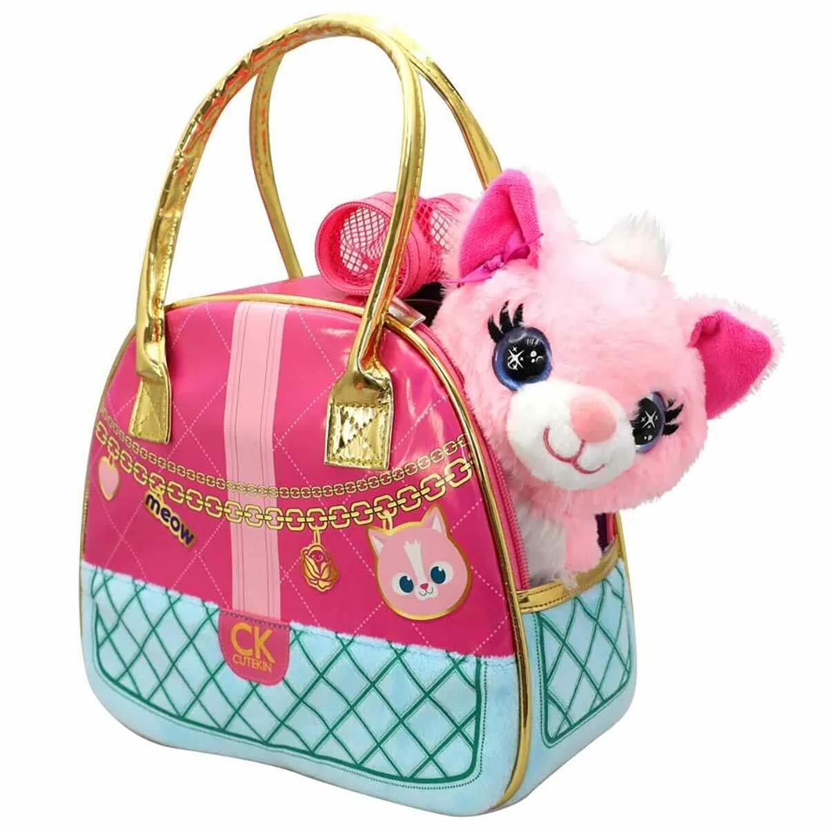 Cutekins Taşıma Çantalı Peluş Kedi | Pembe Şık Çantalı Yumuşak Arkadaşım | Taşınabilir Evcil Hayvan Oyun Seti
