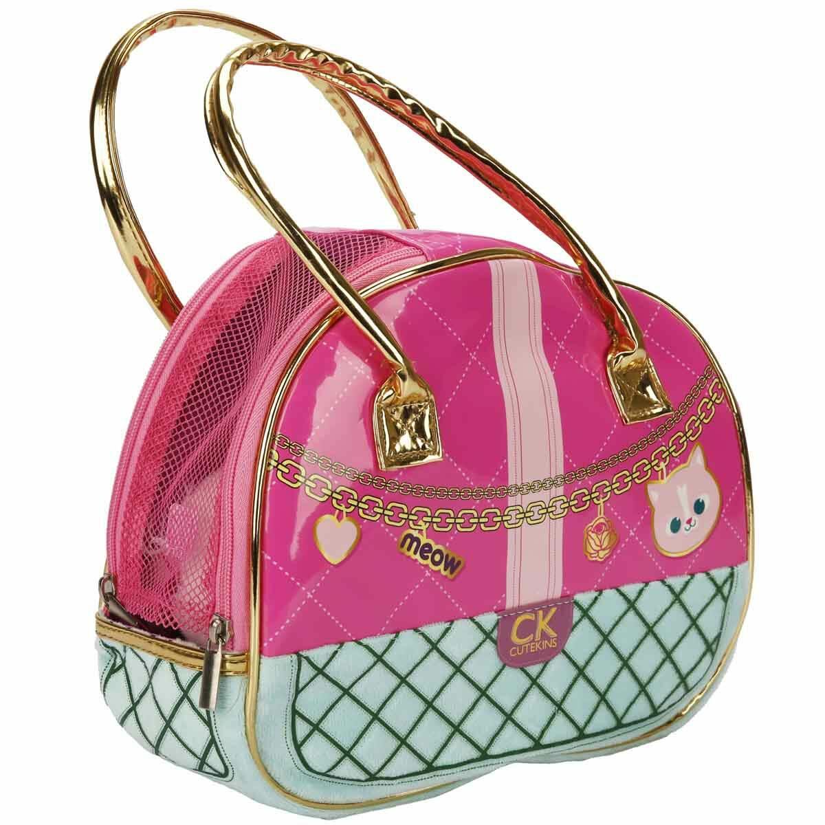 Cutekins Taşıma Çantalı Peluş Kedi | Pembe Şık Çantalı Yumuşak Arkadaşım | Taşınabilir Evcil Hayvan Oyun Seti