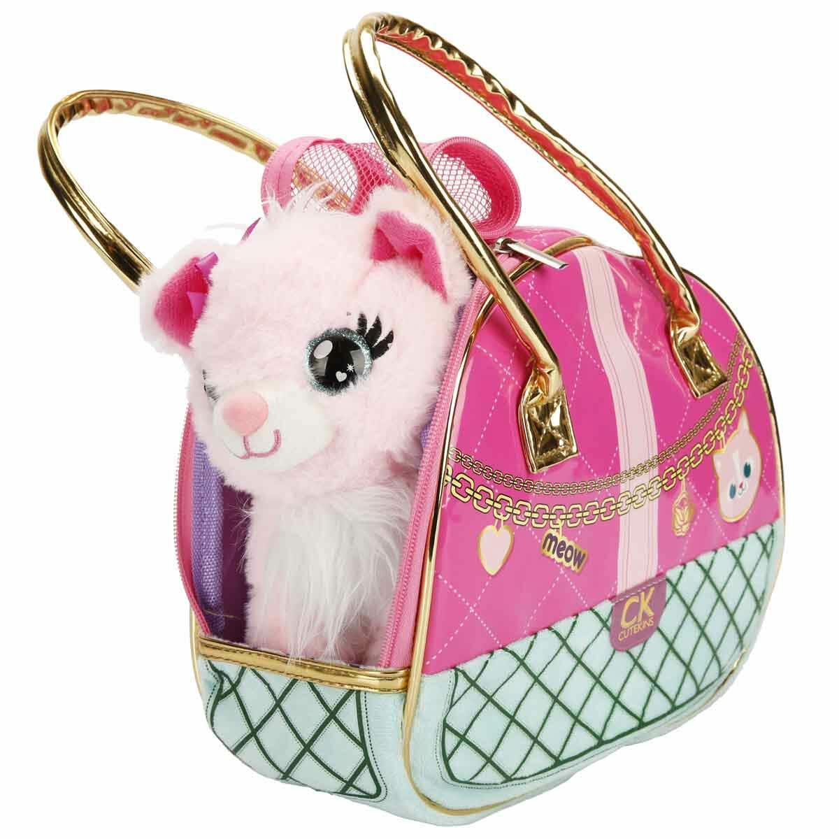 Cutekins Taşıma Çantalı Peluş Kedi | Pembe Şık Çantalı Yumuşak Arkadaşım | Taşınabilir Evcil Hayvan Oyun Seti