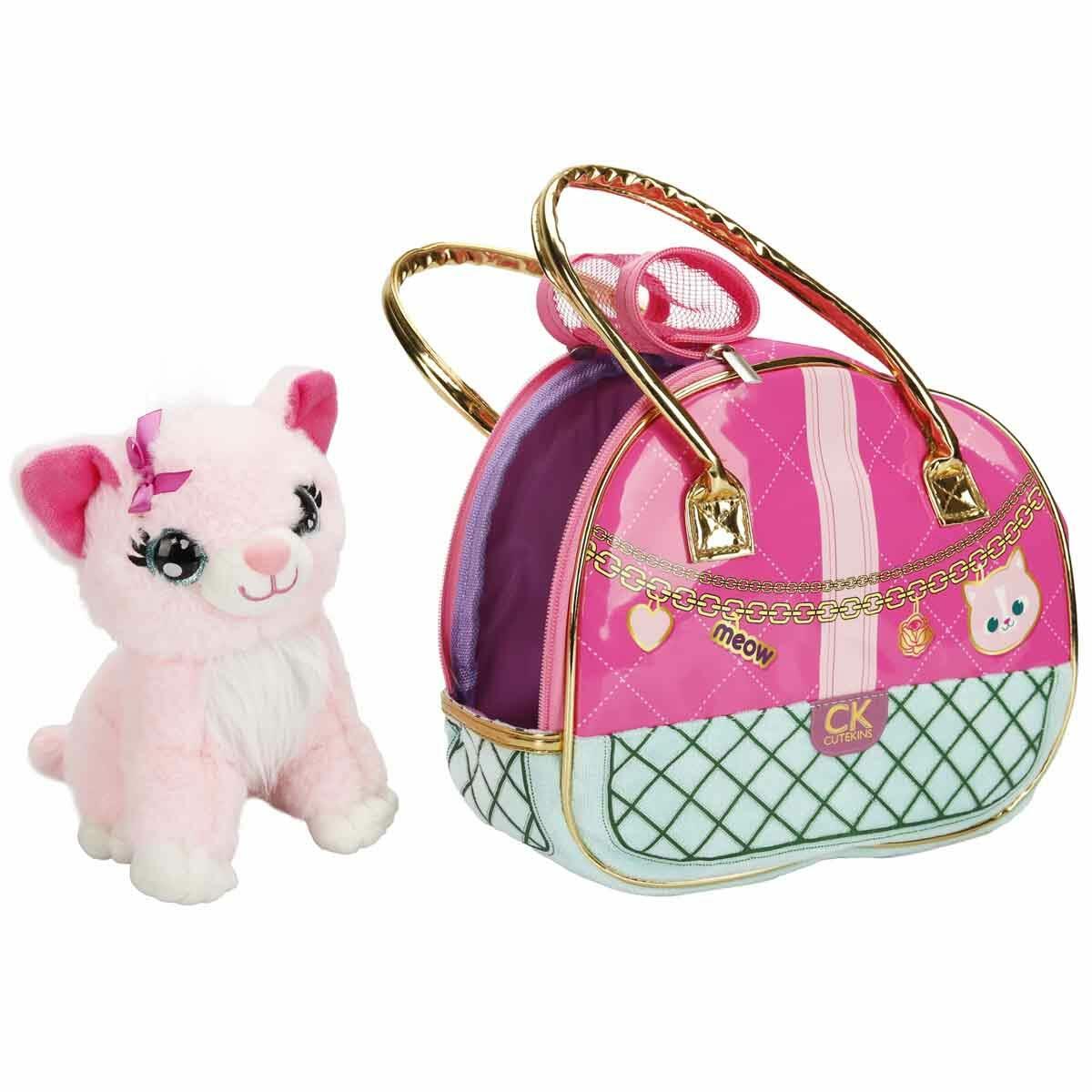Cutekins Taşıma Çantalı Peluş Kedi | Pembe Şık Çantalı Yumuşak Arkadaşım | Taşınabilir Evcil Hayvan Oyun Seti