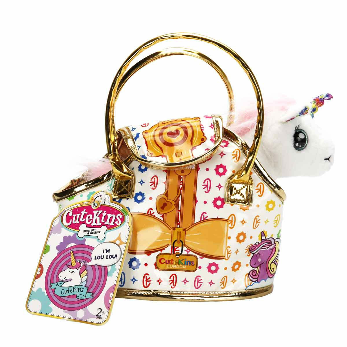 Cutekins Taşıma Çantalı Peluş Unicorn Lou Lou | Şık Çantalı Yumuşak Peluş Tekboynuz | Taşınabilir Hayvan Dostum Serisi