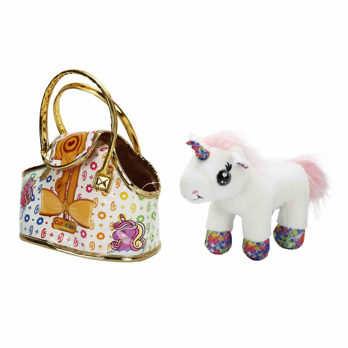 Cutekins Taşıma Çantalı Peluş Unicorn Lou Lou | Şık Çantalı Yumuşak Peluş Tekboynuz | Taşınabilir Hayvan Dostum Serisi