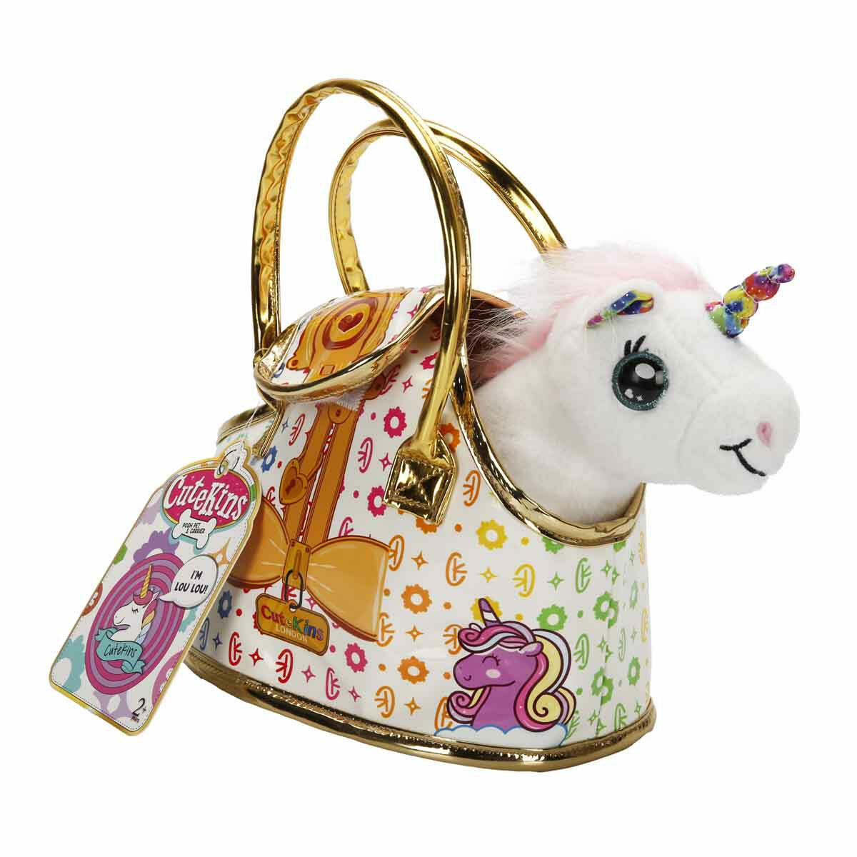 Cutekins Taşıma Çantalı Peluş Unicorn Lou Lou | Şık Çantalı Yumuşak Peluş Tekboynuz | Taşınabilir Hayvan Dostum Serisi