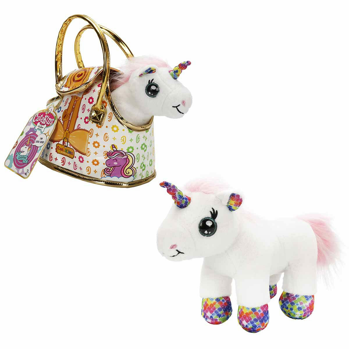 Cutekins Taşıma Çantalı Peluş Unicorn Lou Lou | Şık Çantalı Yumuşak Peluş Tekboynuz | Taşınabilir Hayvan Dostum Serisi