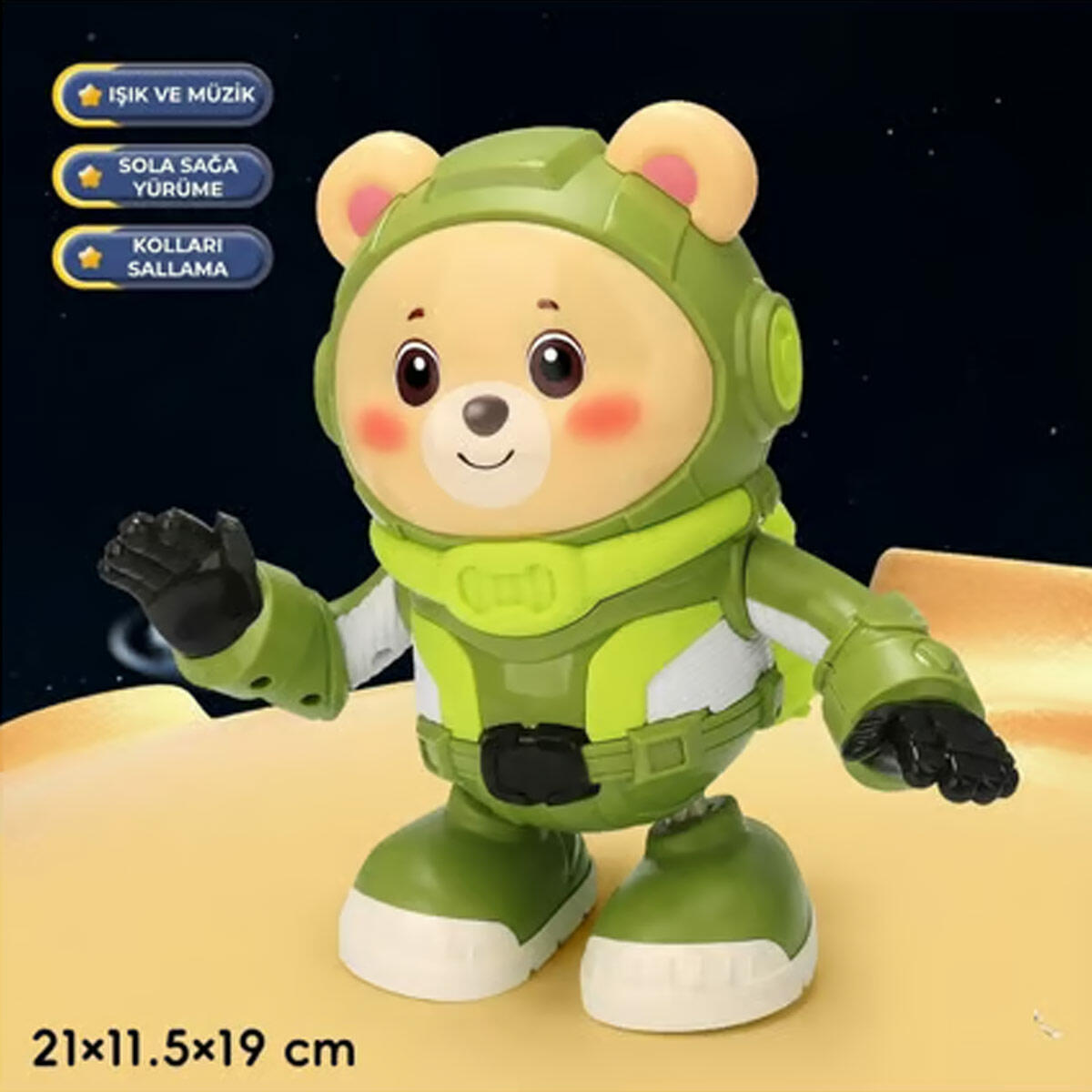 Dans Eden Astronot Robot Ayıcık | Işıklı Müzikli Hareketli İnteraktif Robot | Uzay Temalı Eğitici Çocuk Oyuncağı