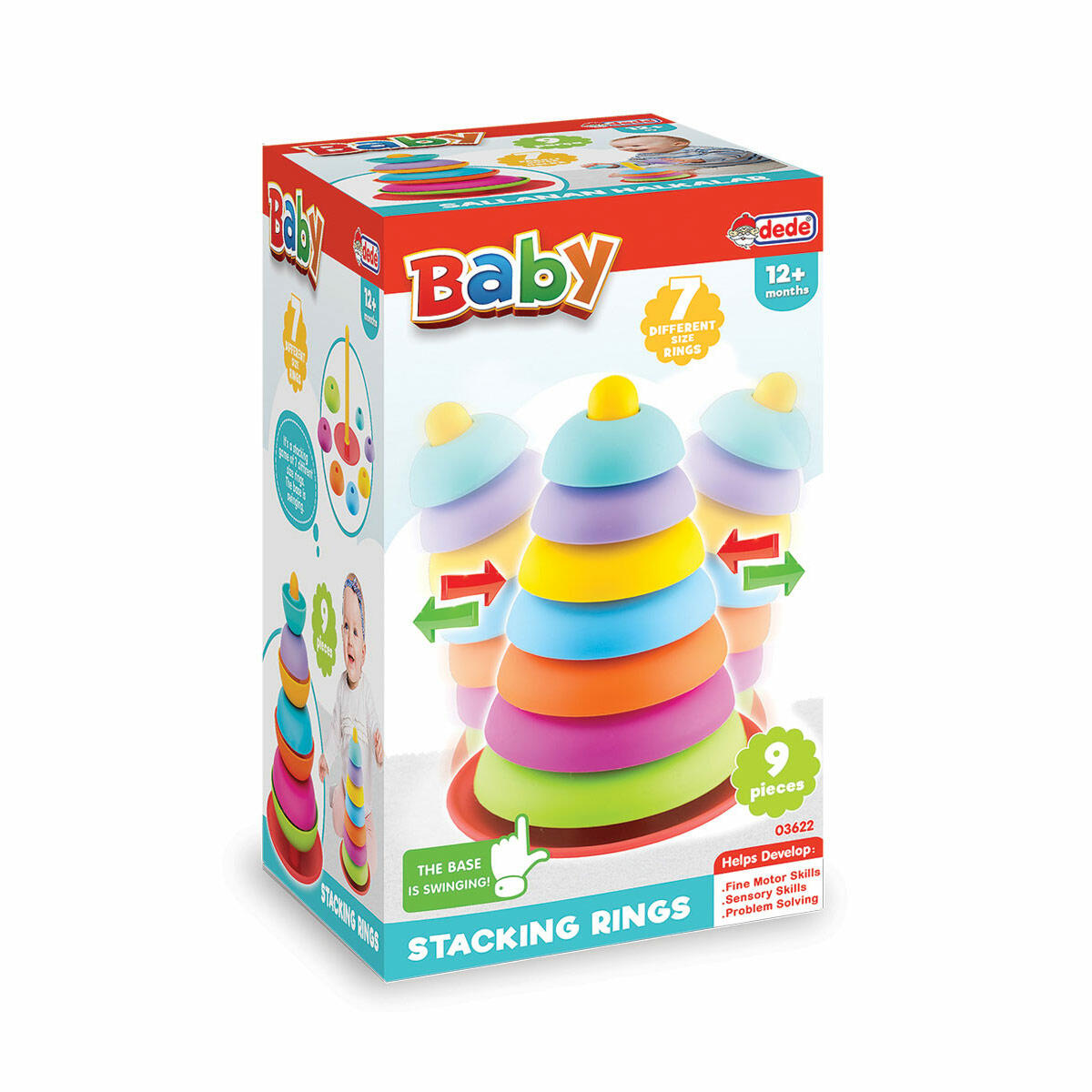 Dede Sallanan Halkalar 9 Parça | Eğitici Bebek Oyuncağı | Renkli Halka Dizme Kulesi
