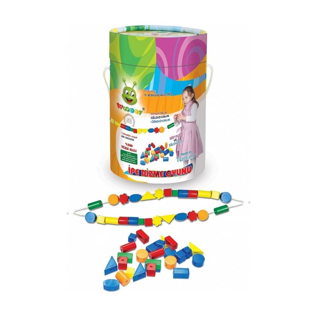 Woodoy Ahşap 50 Parça İpe Dizme Oyunu