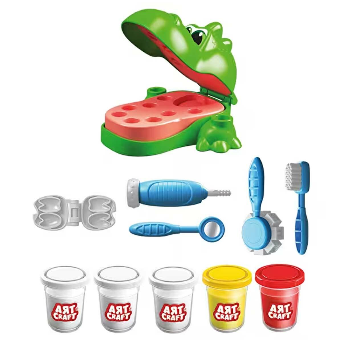Dinozor Dişçi Oyun Hamur Seti | 5 Renkli Eğitici Diş Hekimi Seti | Kalıplı Ve Aksesuarlı Dinozor Diş Muayenesi