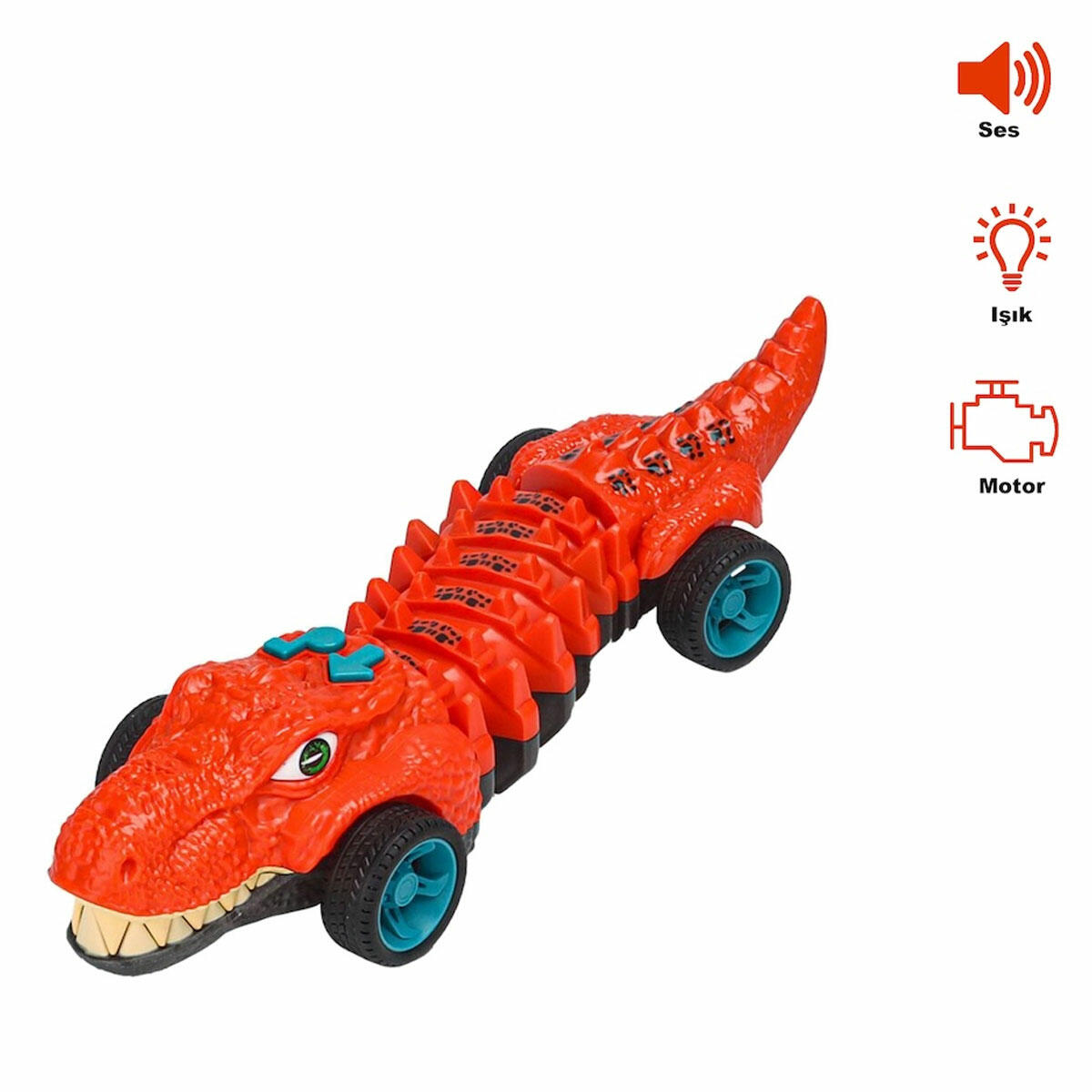 Işıklı Müzikli Hareketli Dinozor Temalı Yürüyen Araba 31 Cm | Kıvrılarak İlerleyen Dino-Car | Eğitici ve Eğlenceli Dinozor Oyuncak