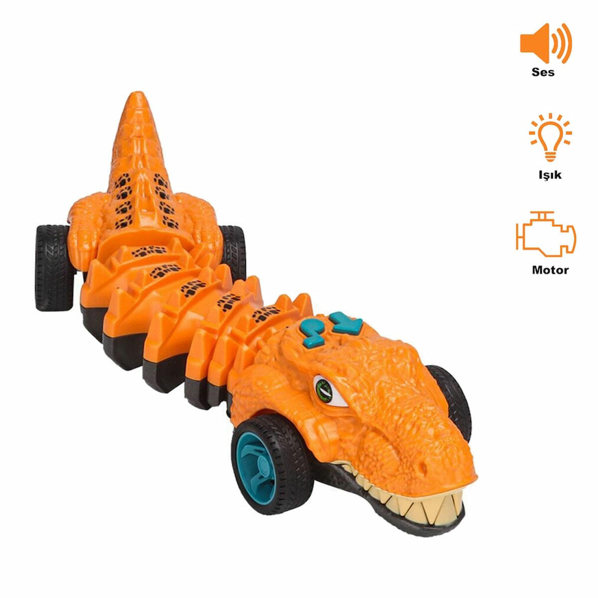 Işıklı Müzikli Hareketli Dinozor Temalı Yürüyen Araba 31 Cm | Kıvrılarak İlerleyen Dino-Car | Eğitici ve Eğlenceli Dinozor Oyuncak