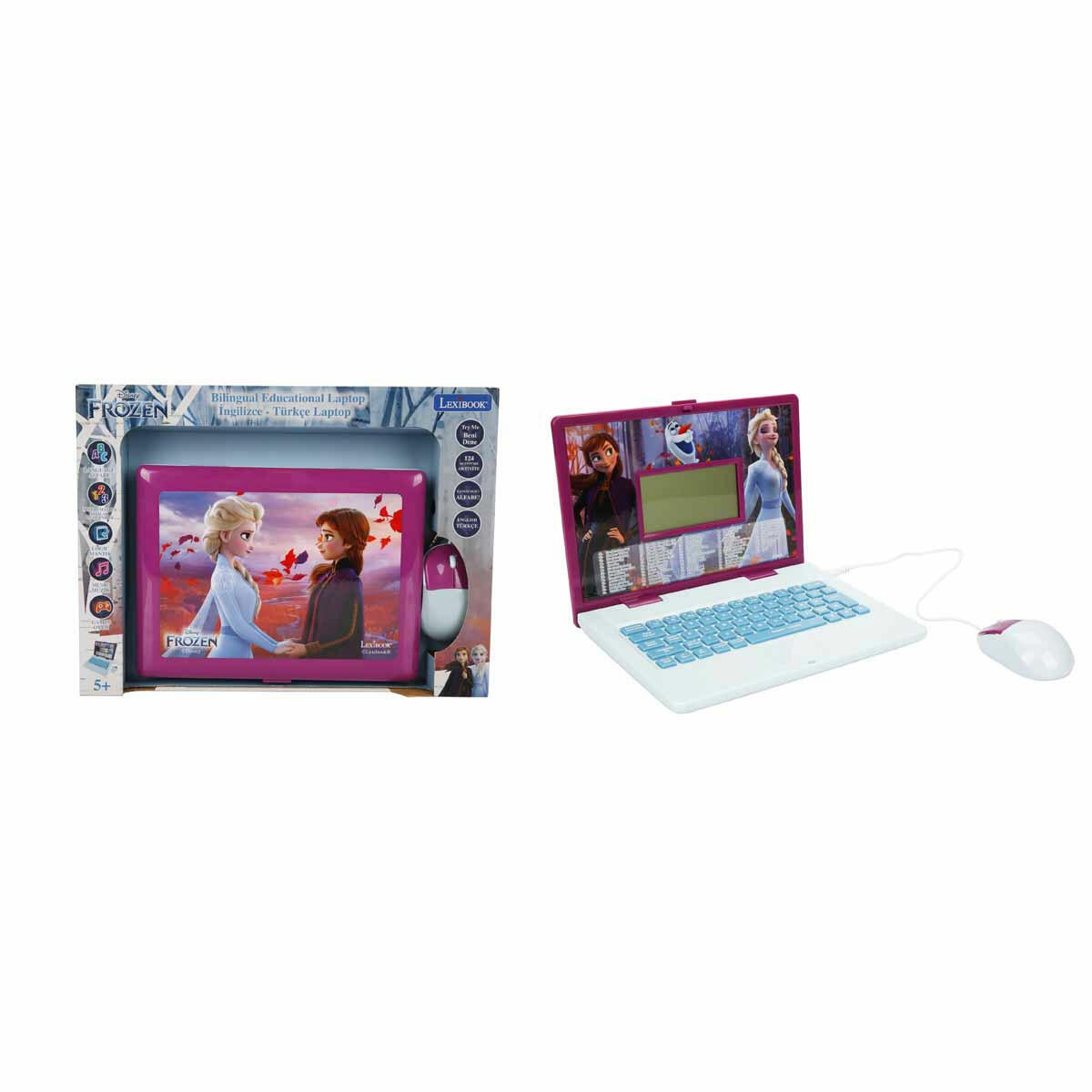Disney Frozen İngilizce-Türkçe Eğitici Laptop | 124 Aktiviteli Çocuk Bilgisayarı | Matematik, Mantık ve Müzik Öğretici LCD Ekranlı Laptop