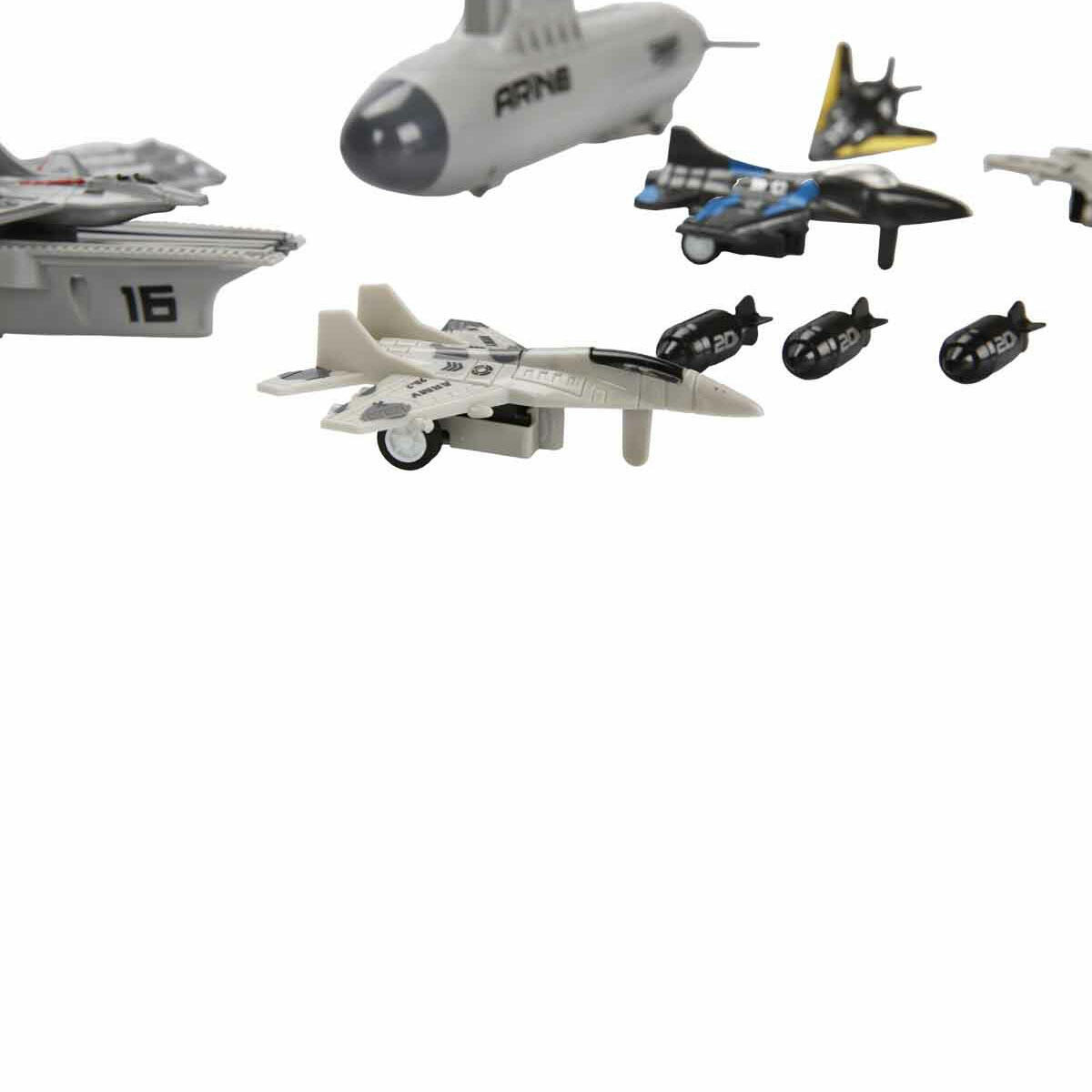 Donanma Oyun Seti (17 Parça) | Uçak Gemisi, Denizaltı, 6 Savaş Jeti ve Füzelerle Tam Donanımlı Askeri Set