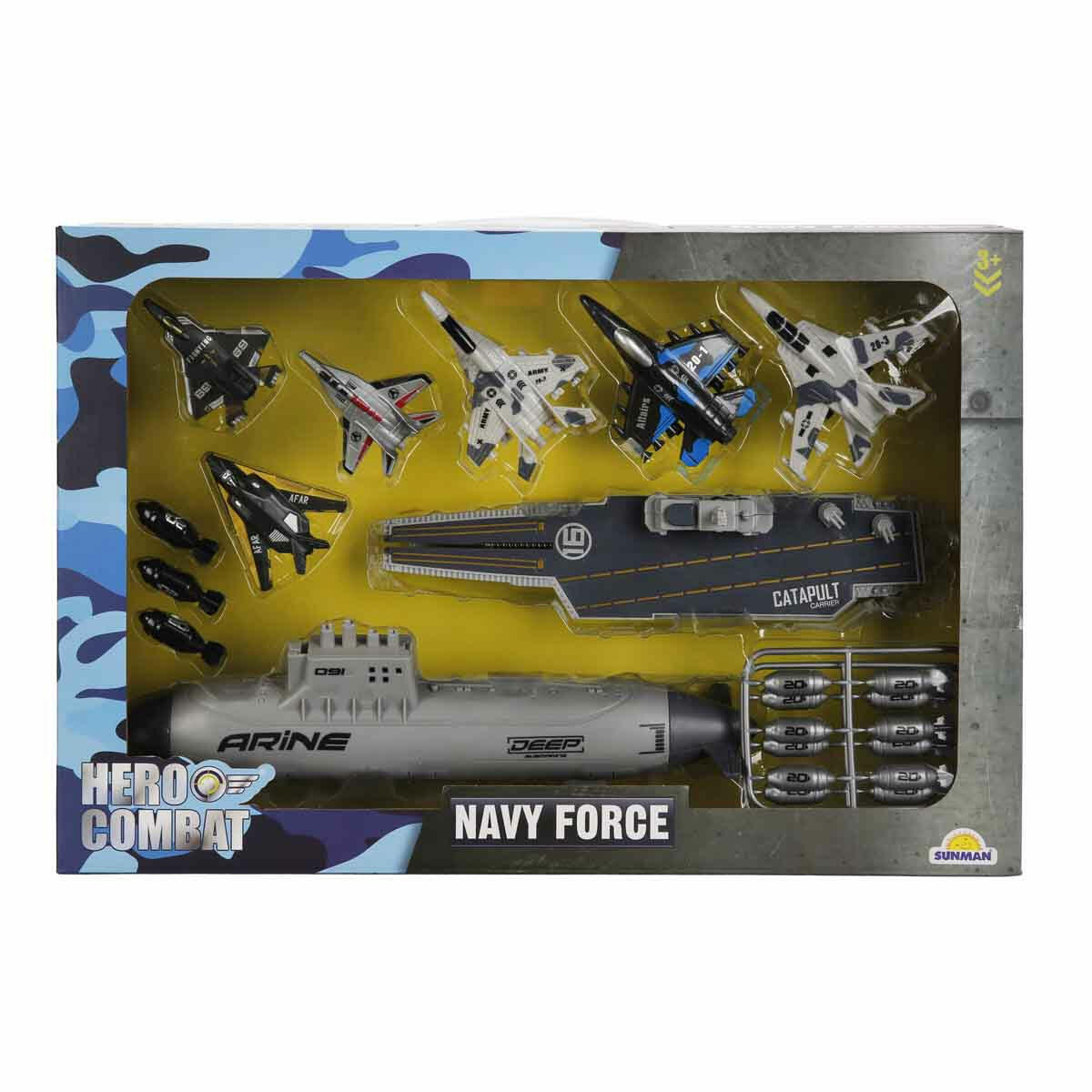 Donanma Oyun Seti (17 Parça) | Uçak Gemisi, Denizaltı, 6 Savaş Jeti ve Füzelerle Tam Donanımlı Askeri Set