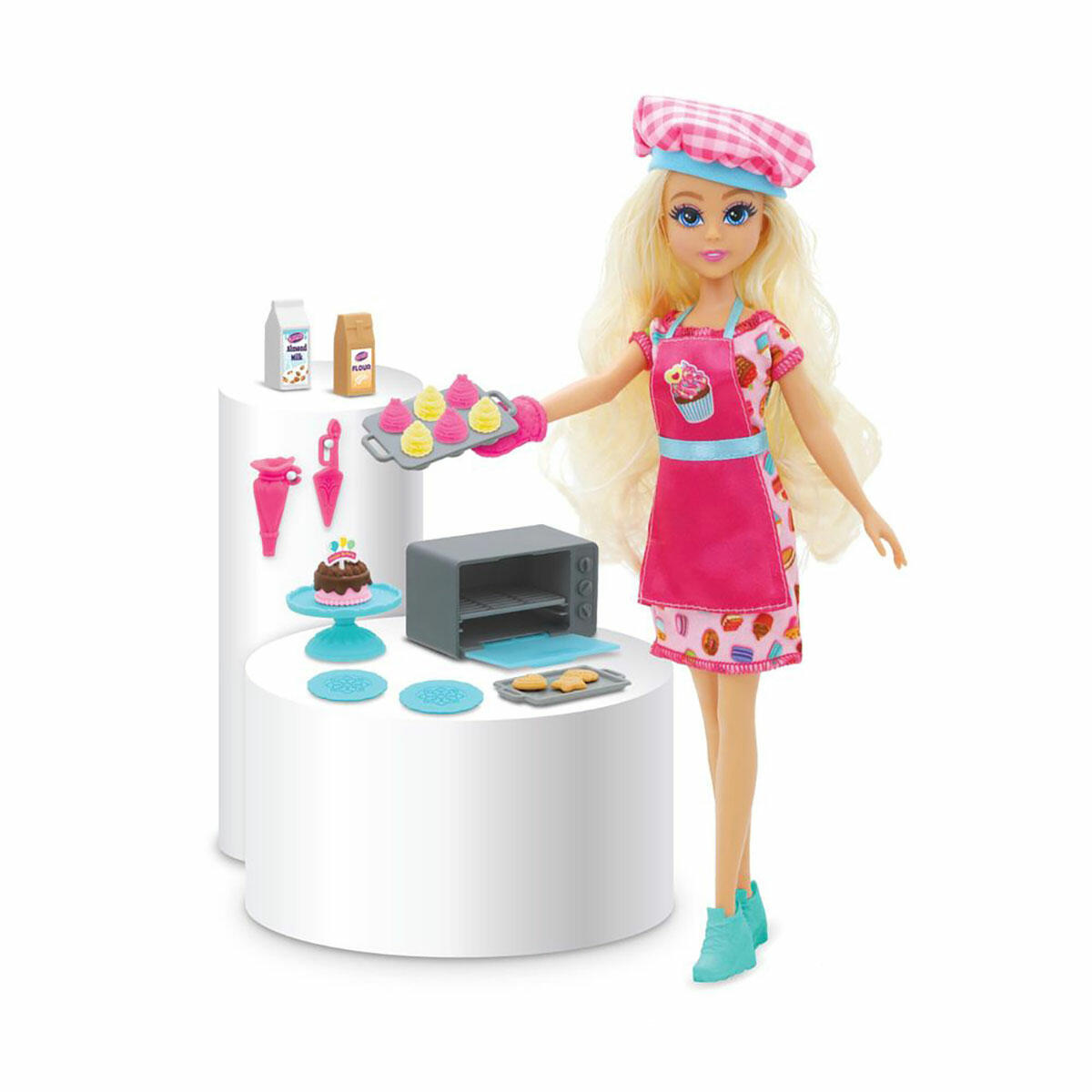 Dreameez Bebekli Fırın Oyun Seti | 31 cm Şef Bebek ve Pasta Atölyesi | Eğitici Mutfak ve Evcilik Oyun Seti