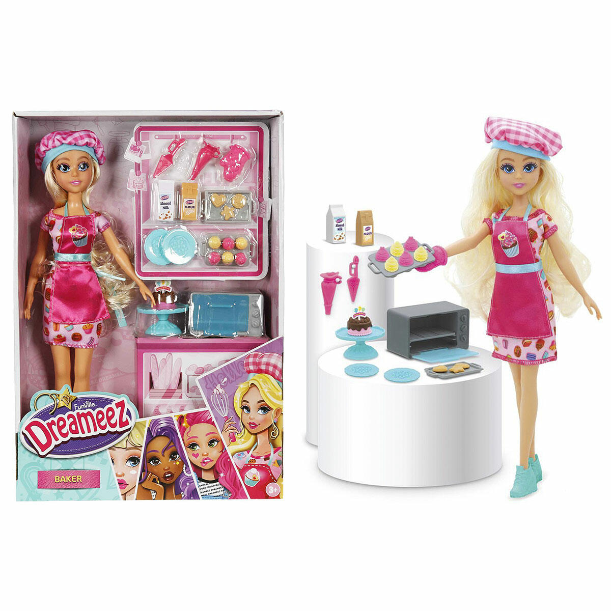 Dreameez Bebekli Fırın Oyun Seti | 31 cm Şef Bebek ve Pasta Atölyesi | Eğitici Mutfak ve Evcilik Oyun Seti