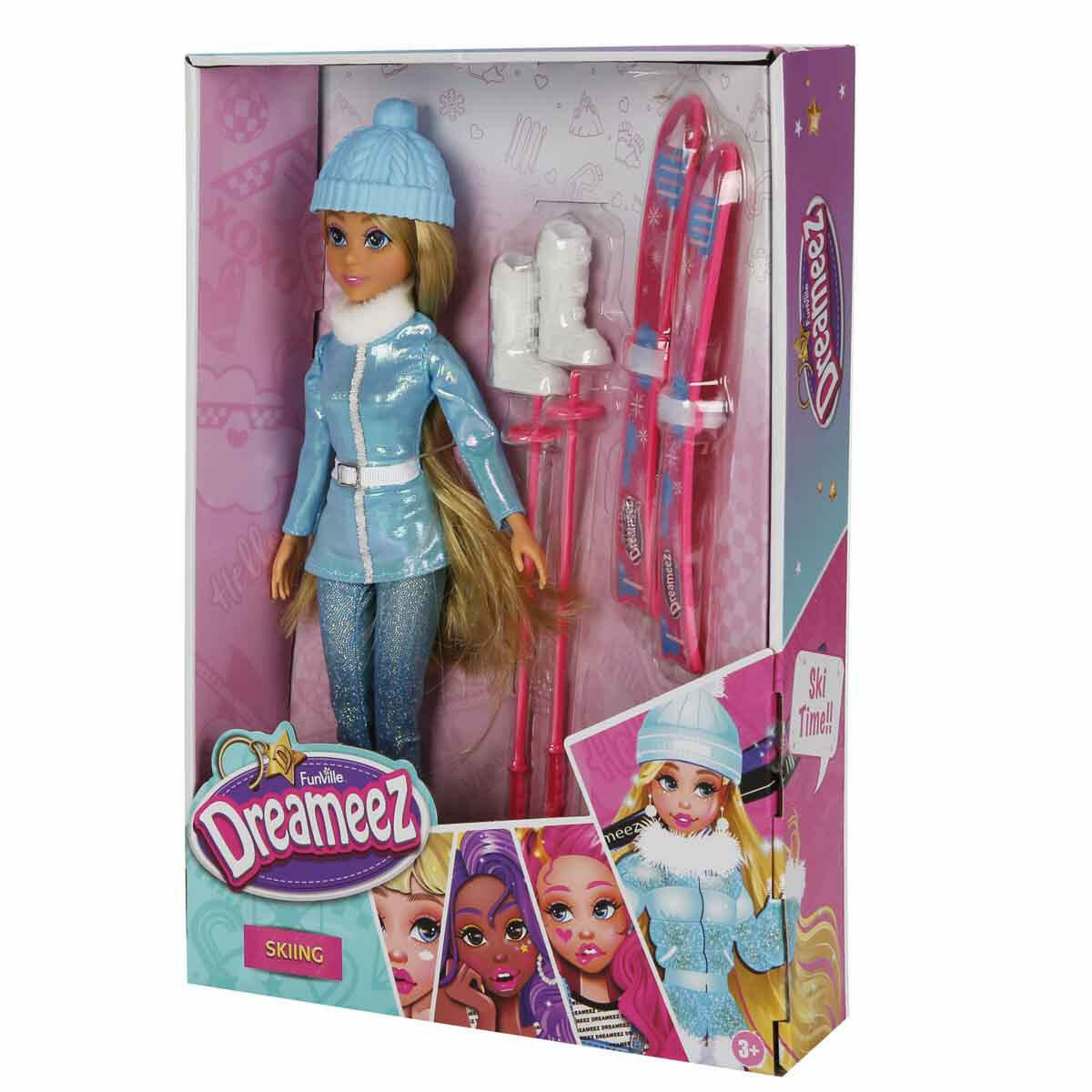 Dreameez Kayak Oyun Seti | 30 cm Hareketli Eklemli Bebek | Profesyonel Kayak Takımlı Kış Tatili Seti