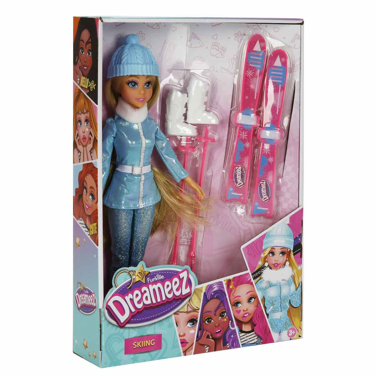 Dreameez Kayak Oyun Seti | 30 cm Hareketli Eklemli Bebek | Profesyonel Kayak Takımlı Kış Tatili Seti