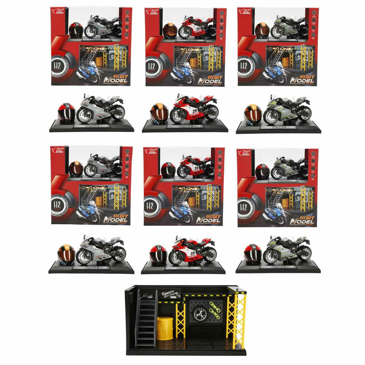 1:12 Sesli ve Işıklı Ducati Die Cast Çek Bırak Motosiklet ve Tamir Atölyesi Seti | Metal Alaşım Gövdeli Koleksiyon Motoru | Aksesuarlı Yarış Seti