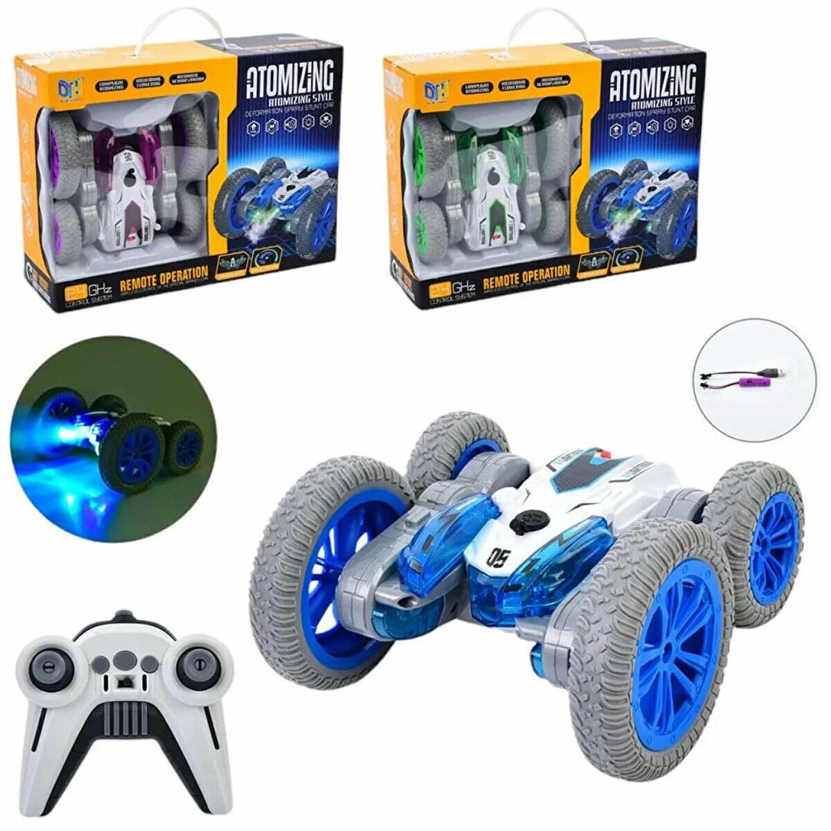 Şarjlı Duman Atan Akrobat Uzaktan Kumandalı Araba | 360 Derece Takla Atan Işıklı ve Buharlı RC Akrobat