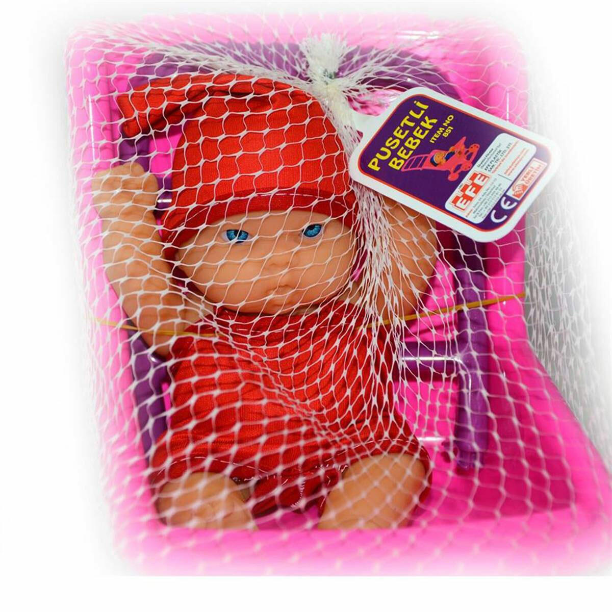 Efe Oyuncak Pusetli Bebek Filede | Eğitici Evcilik Oyun Seti | Küçük Çocuklar İçin Hafif ve Taşınabilir İlk Pusetim