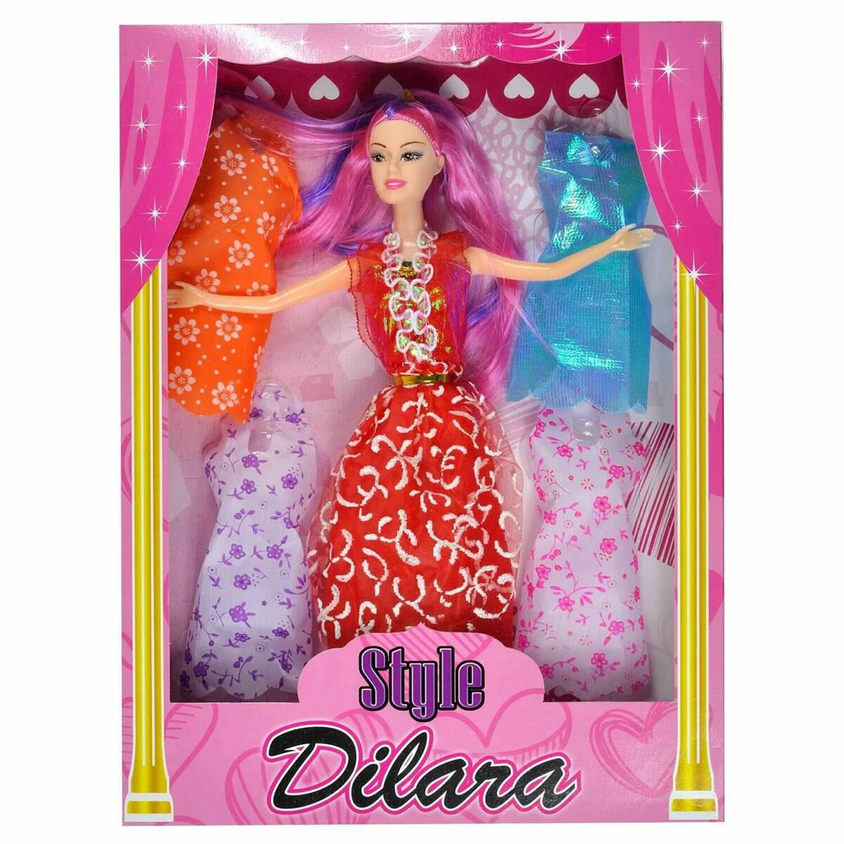 Efe Yedek Elbiseli Dilara Bebek Seti | 3 Farklı Kıyafet ve Saç Aksesuarlı Moda Bebeği | Eğitici ve Yaratıcı Evcilik Oyuncak Seti