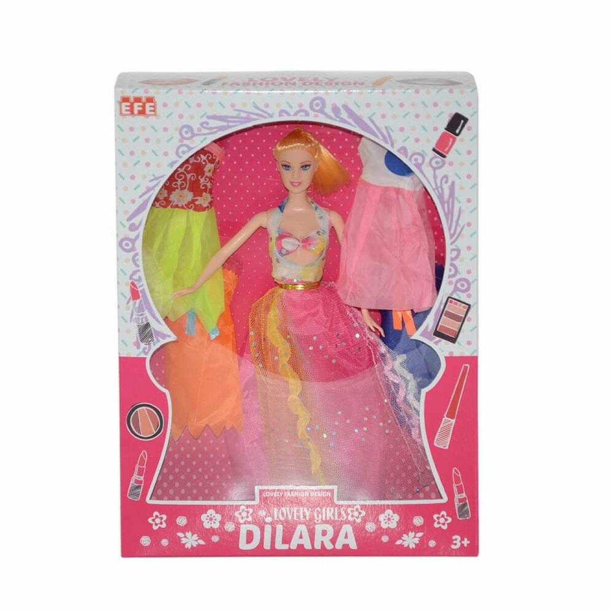 Efe Yedek Elbiseli Dilara Bebek Seti | 3 Farklı Kıyafet ve Saç Aksesuarlı Moda Bebeği | Eğitici ve Yaratıcı Evcilik Oyuncak Seti