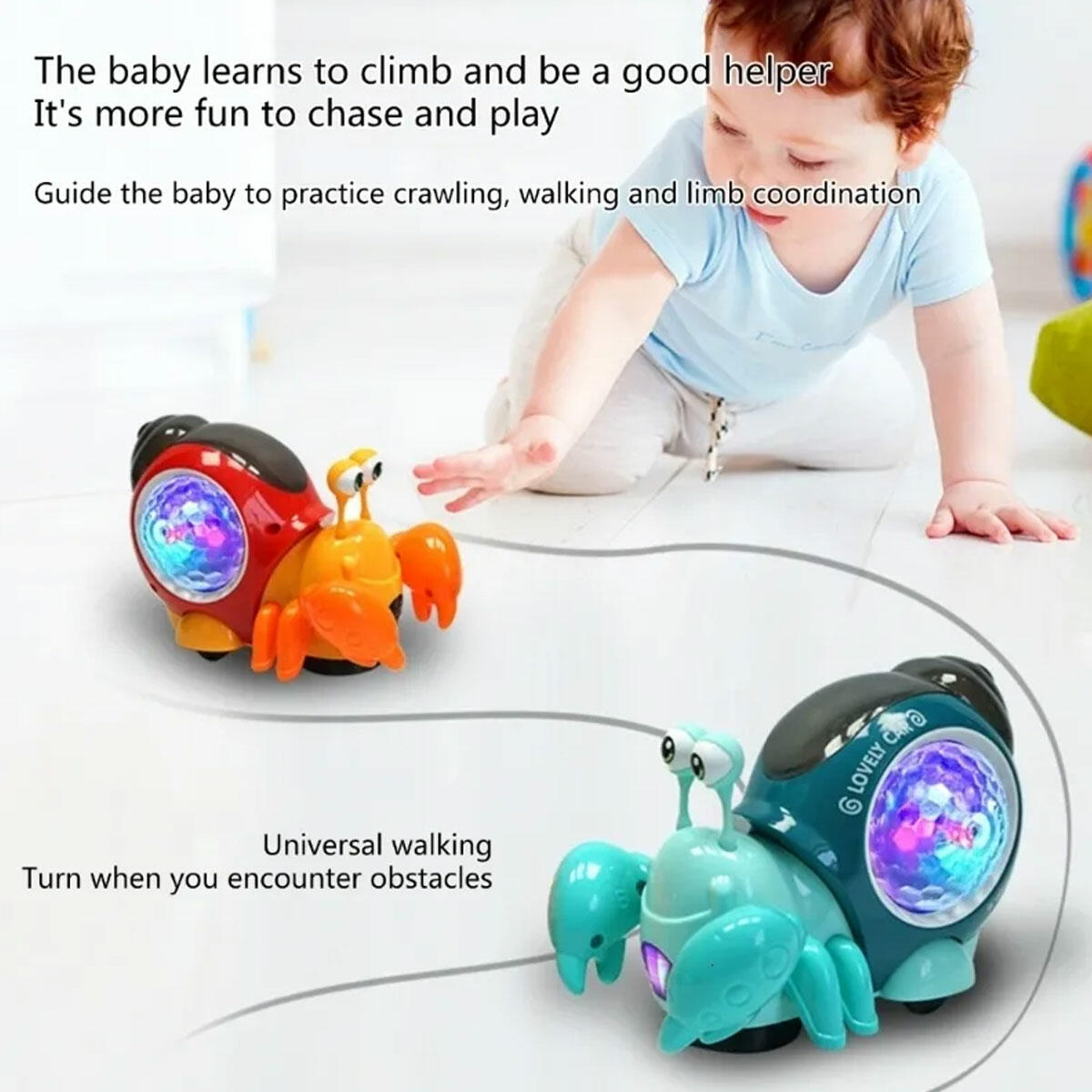 Elektrikli Sesli ve Işıklı Hareketli Istakoz | Emeklemeye Yardımcı Eğitici Bebek Oyuncağı | Renkli Projeksiyon Işıklı Interaktif Oyuncak