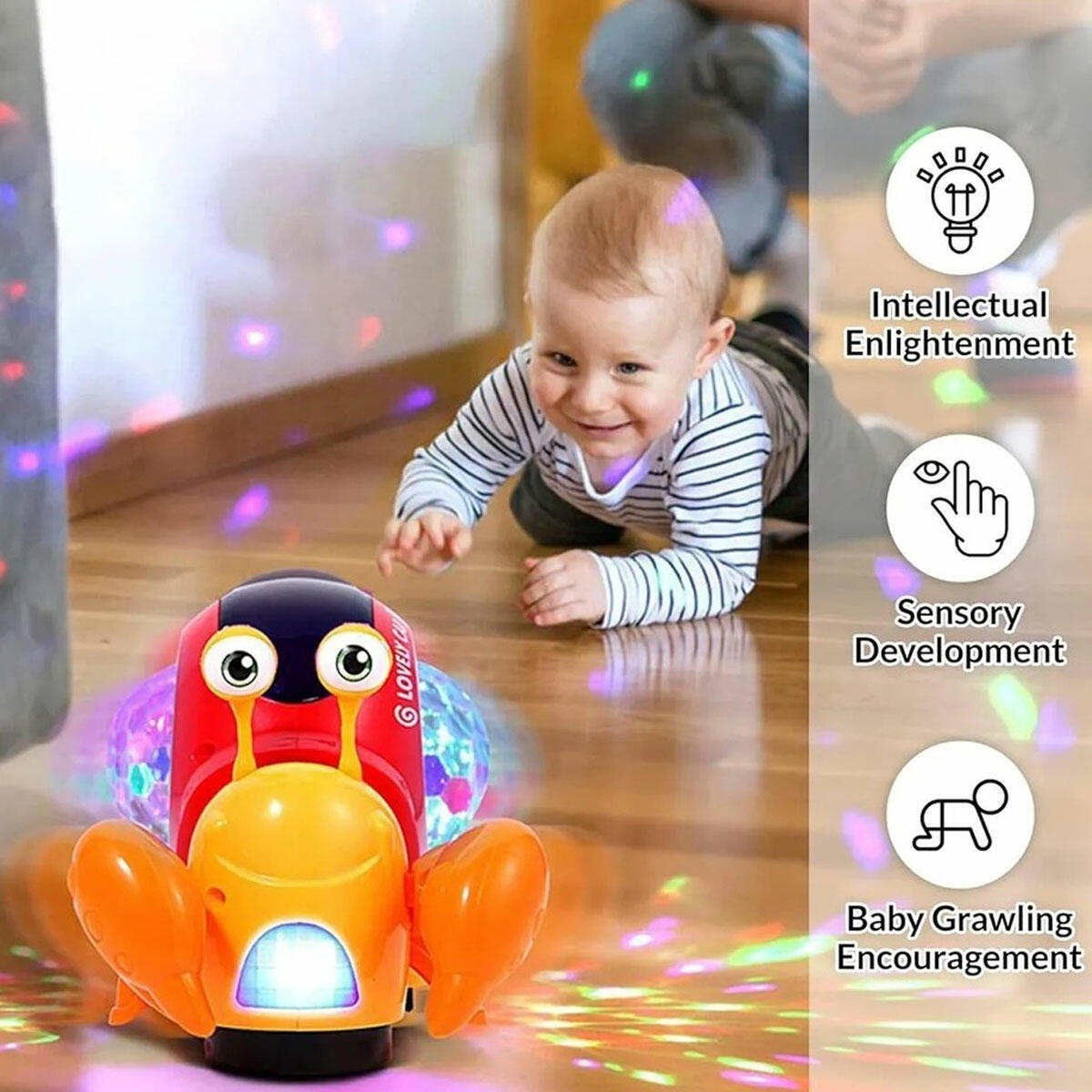 Elektrikli Sesli ve Işıklı Hareketli Istakoz | Emeklemeye Yardımcı Eğitici Bebek Oyuncağı | Renkli Projeksiyon Işıklı Interaktif Oyuncak