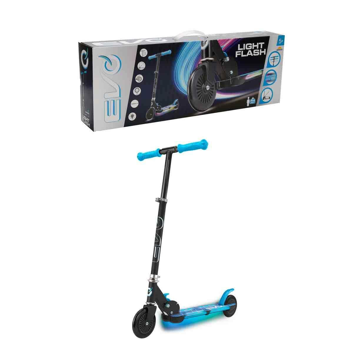 Evo 2 Tekerlekli Flash Işıklı Mavi Scooter | Katlanabilir Işıklı Tabanlı Scooter | 50 Kg Kapasiteli Çocuk Scooterı